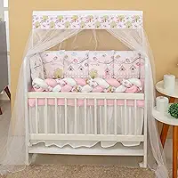 Kit Mini Berço 13 Peças Decoração Jardim Rosa Protetor Trançado e Almofadas Decorativas