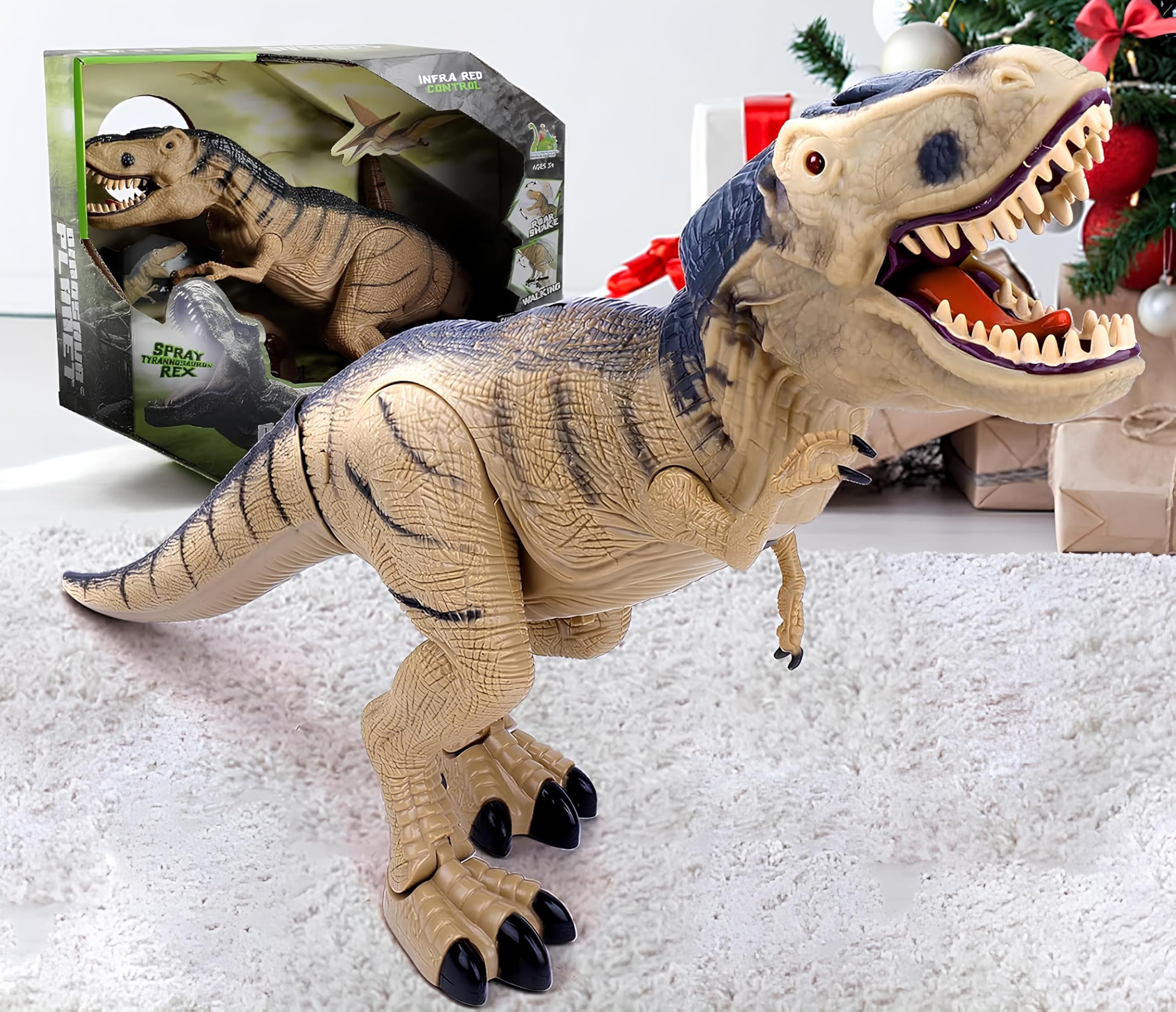 Dinosauro Telecomandato Gigante cm 53 con Effetto Fumo dalla Bocca Luce LED e Suoni Reali RC Dinosaur Tirannosauro T Rex Cammina e Ruggisce Realistico T-Rex Dinosauro Elettrico Gigante Giocattolo