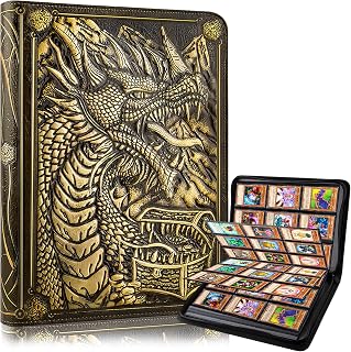 Carpeta de tarjetas de 9 bolsillos, carpeta de tarjetas comerciales con cremallera premium, carpeta de colección de PU de bolsillo de doble cara 360, álbum coleccionista de diseño de dragón, carpeta de tarjetas para MTG, TCG, tarjetas zapatillas (cobre cian)