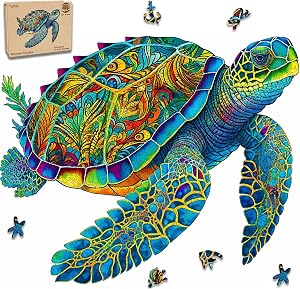 Wooden Puzzles, Sea Turtle Jigsaw Puzzles 200 Pieces, Unique Shaped Wooden Puzzles for Adults and Kids, Family Game 9.2 x 11.2 Inch