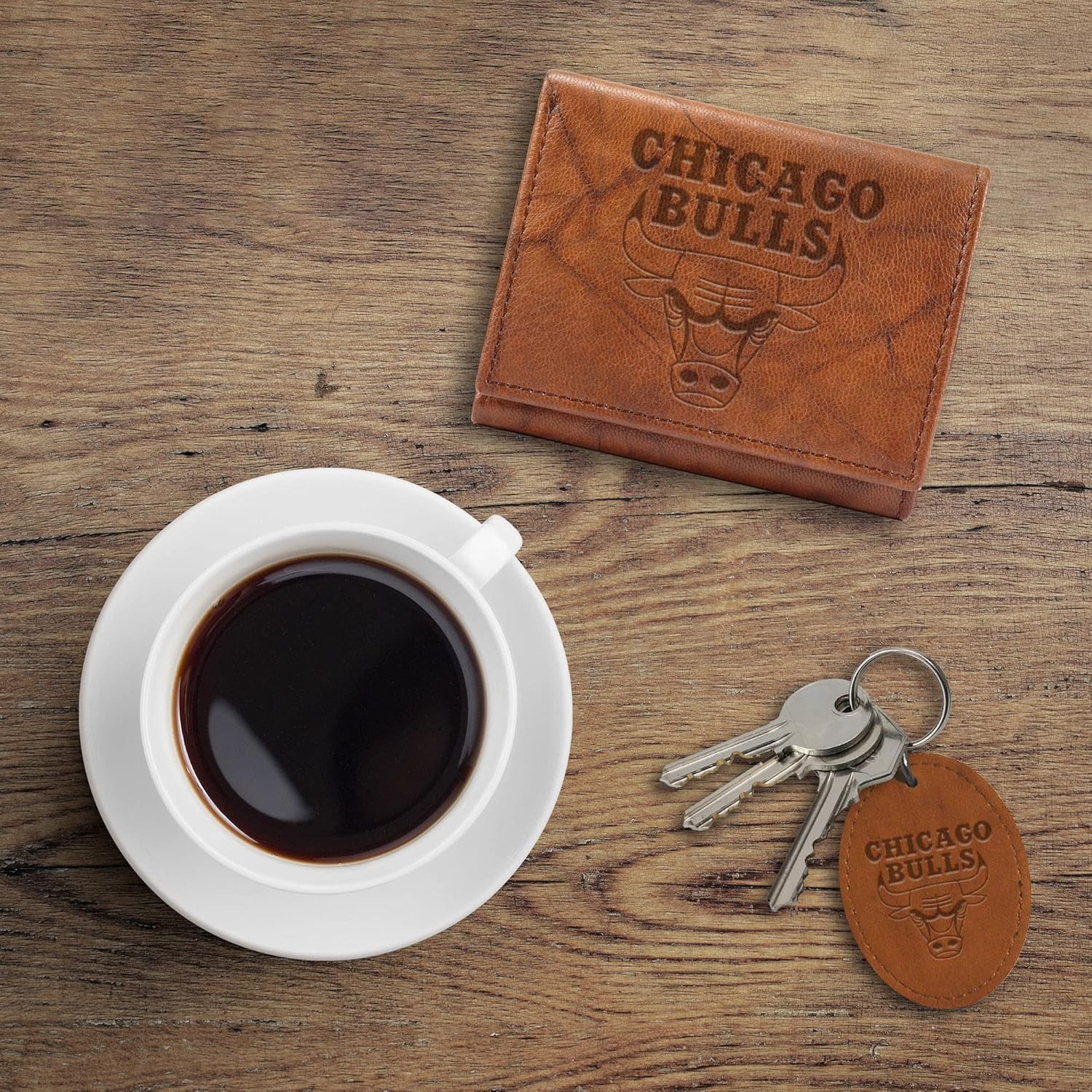 Rico Industries NBA Basketball Genuine Leather Tri Fold Wallet and Key Fob Gift Set - Great Gift