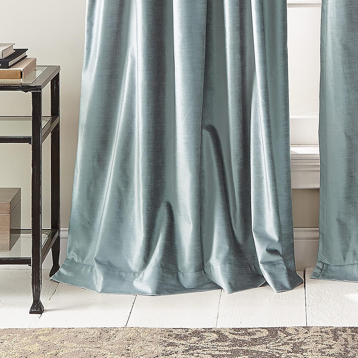 DKNY Curtains Modern Knotted Velvet Lined Curtain Panel Pair, 96", Blue