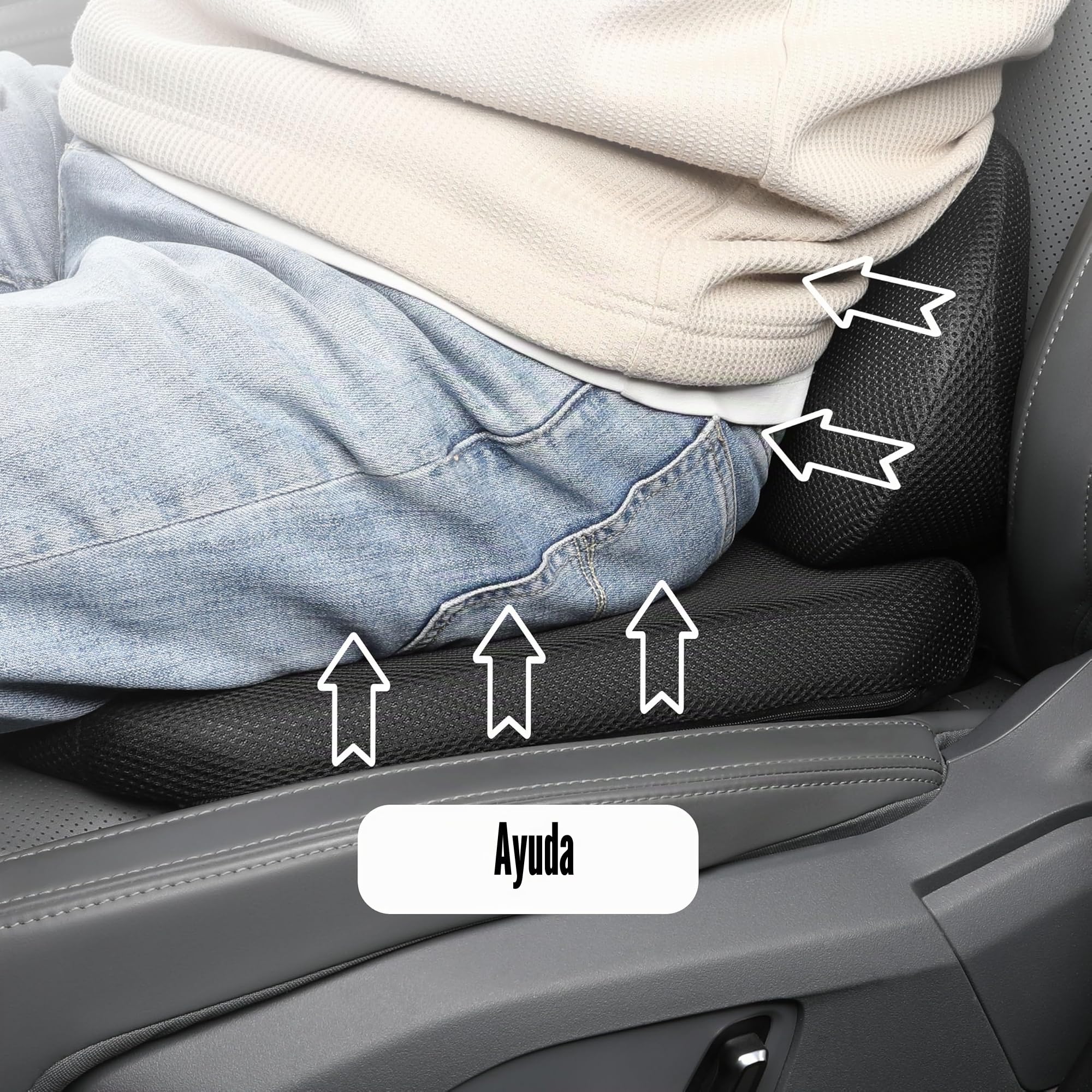 Cojin Asiento Coche&Soporte Lumbar, Alivia Dolor Espalda, Soporte Cintura, Espuma Memoria, Tela Suave, Transpirable Sin Sofocamiento, Uso Coche Oficina Descanso, Mejora Postura