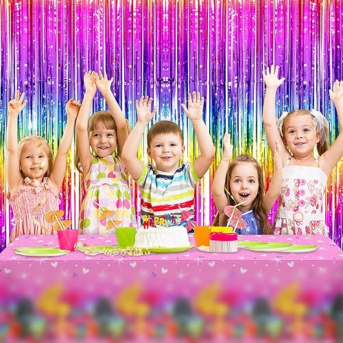 Miniatura 3 de Paquete de 4 serpentinas gruesas de arco iris, 3.2 x 8.2 pies, cortinas de fondo de oropel con decroraciones de cumpleaños arcoíris, telón de fondo