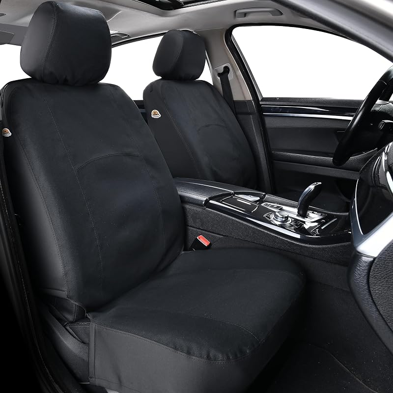 Car Seat Covers Front, Canvas Universal Seat Covers for Cars, 2-Pack Car Seat Cushions, Auto Seats Protectors for Kids & Dogs, Driver Seat Covers Fit for Most Vehicles Trucks SUVs/Black