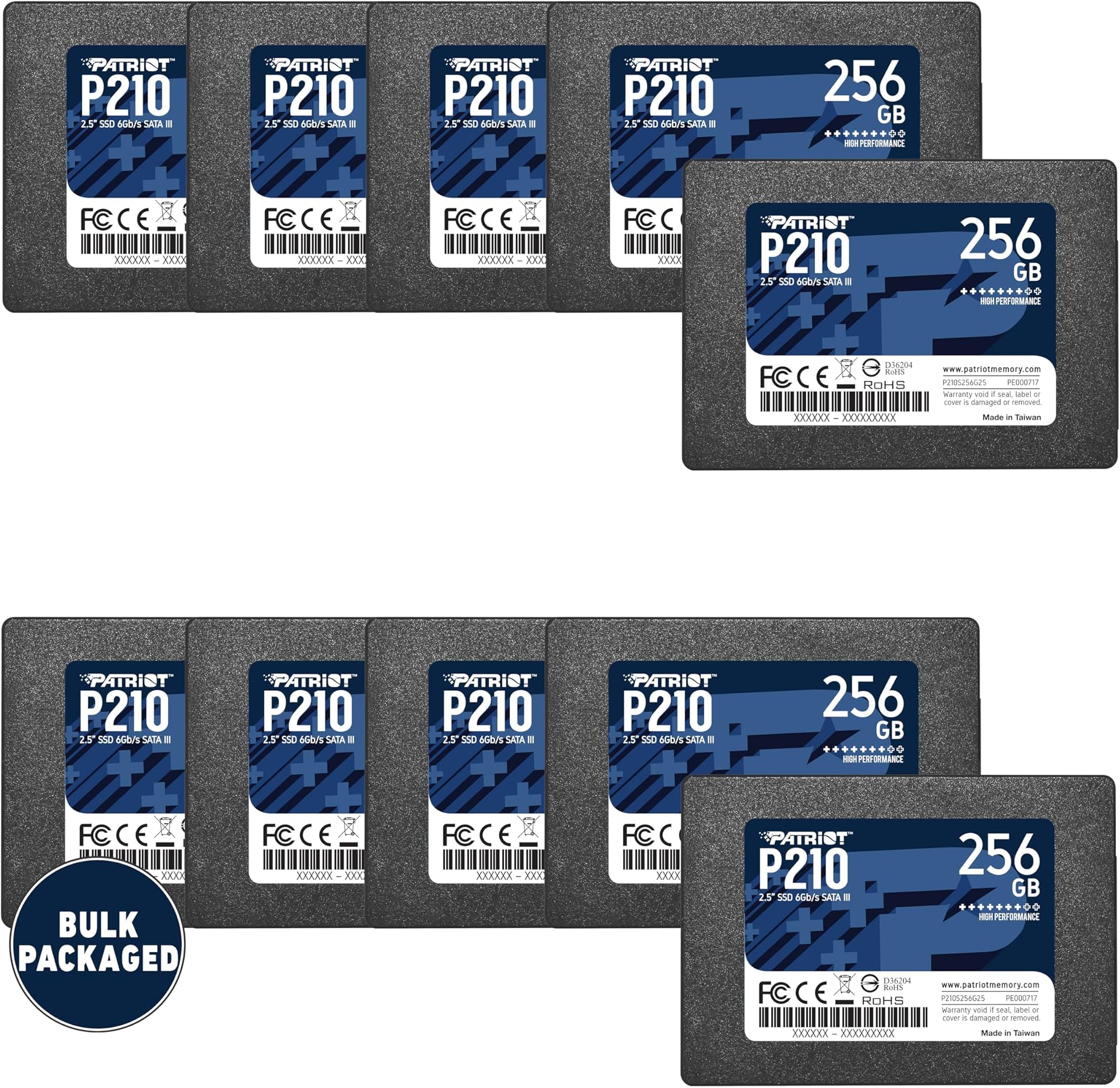 Patriot P210 SATA 3 256GB SSD 2.5 Inch Internal Solid State Drive Bulk Packaged 10 Pack - P210S256G2510B