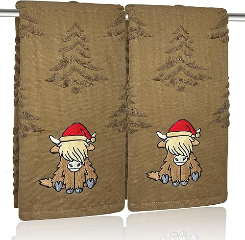 Miniatura 11 de Paquete de 2 toallas de mano de pan de jengibre de Navidad, 100% algodón, jacquard con copos de nieve, bordados, caramelos, toallas de cocina, Pan