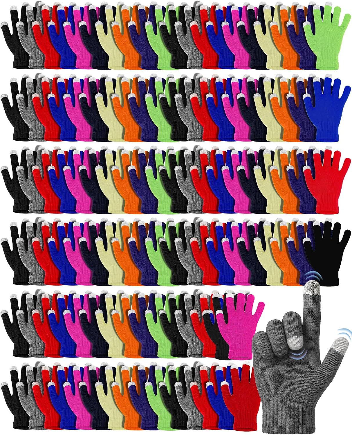 Panitay 150 Pairs Winter Touchscreen Gloves Bulk Knit Stretch Gloves for Men Women Homeless Donating Warm Gift