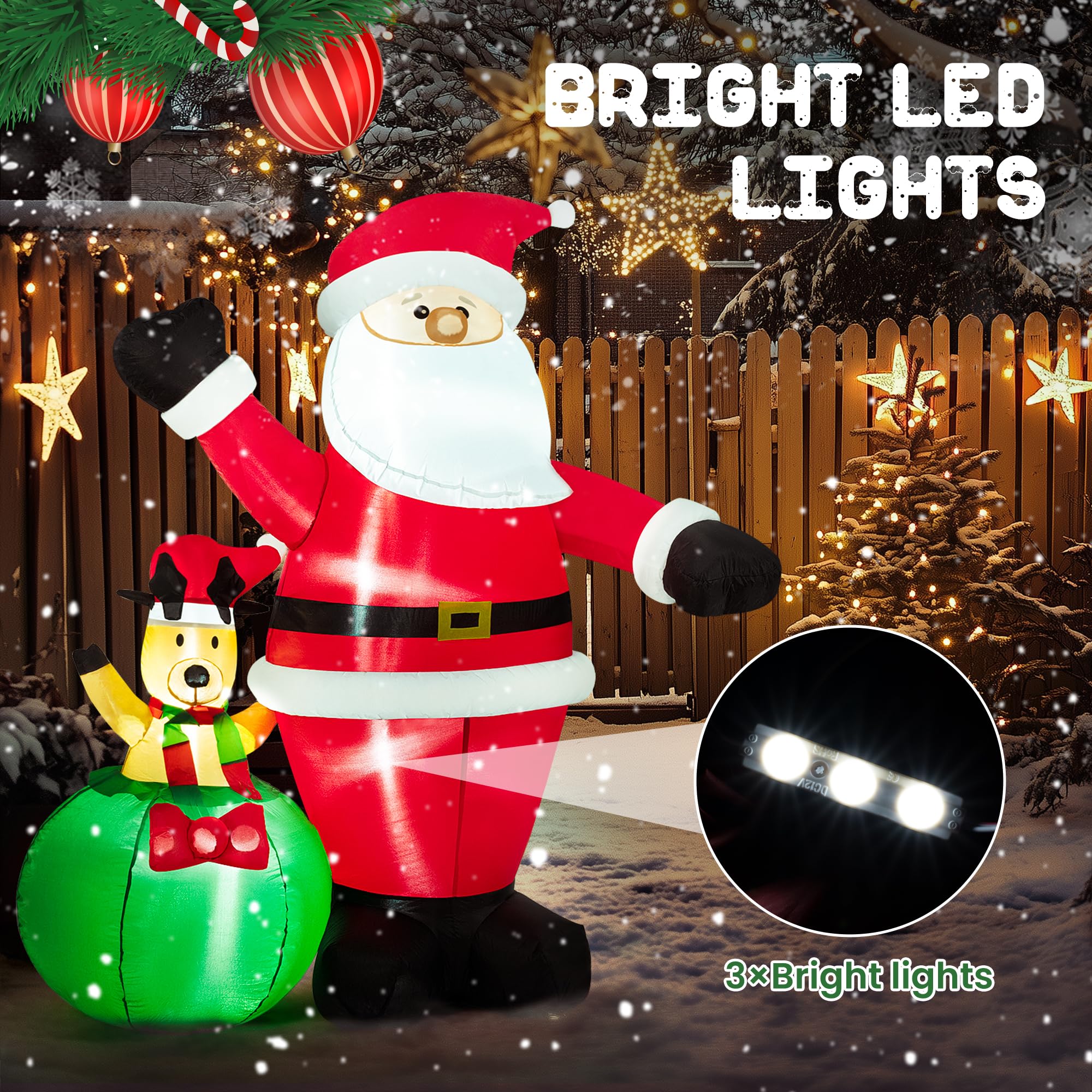 Solpex Décoration Gonflable de Noël - 180 cm - Père Noël avec élan - Convient pour Les fêtes de Noël en extérieur, Le Jardin, la pelouse, la terrasse