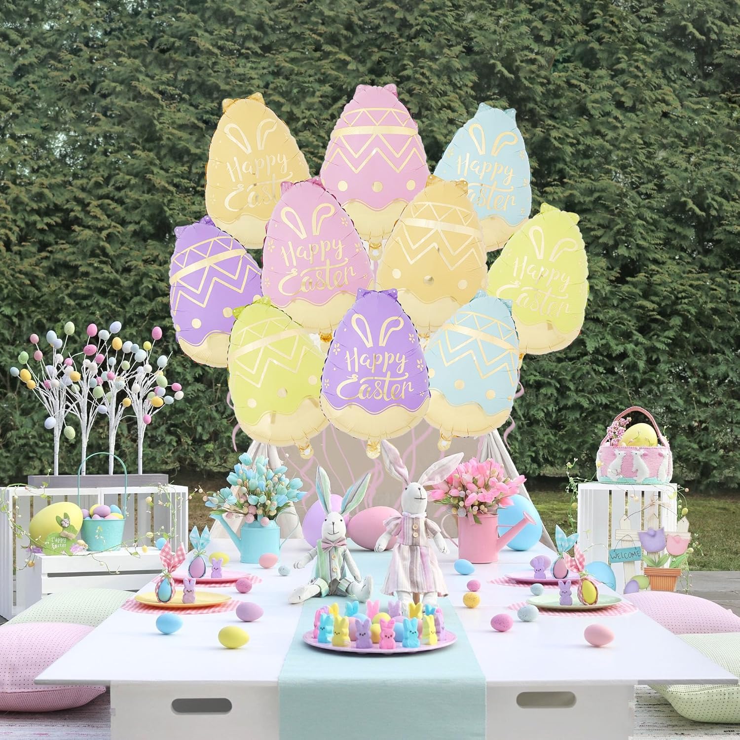 10Pcs Easter Egg Balloons, 21 Inch Happy Easter Foil Balloons, Cute Egg Shaped Mylar Balloon for Party Decorations Themed Baby Shower Birthday Party Supplies