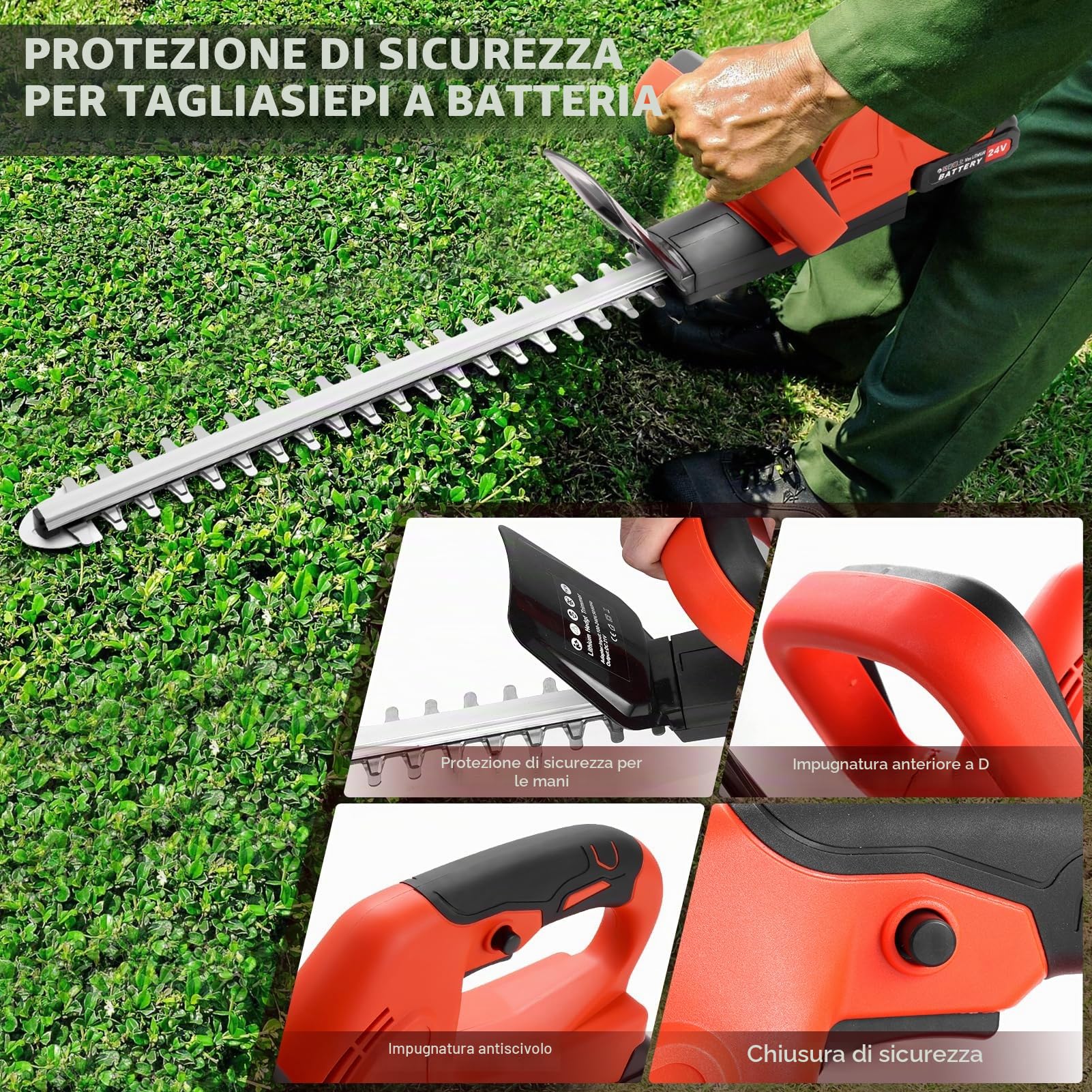 Tagliasiepi a Batteria 21V,500W Tagliasiepi Elettrico con 2×3000mAh Batterie e Caricabatterie,Lama a Doppia Azione da 51cm,17mm Distanza Denti,1500R/Min Tagliasiep Senza Fili per Siepi, Arbusti