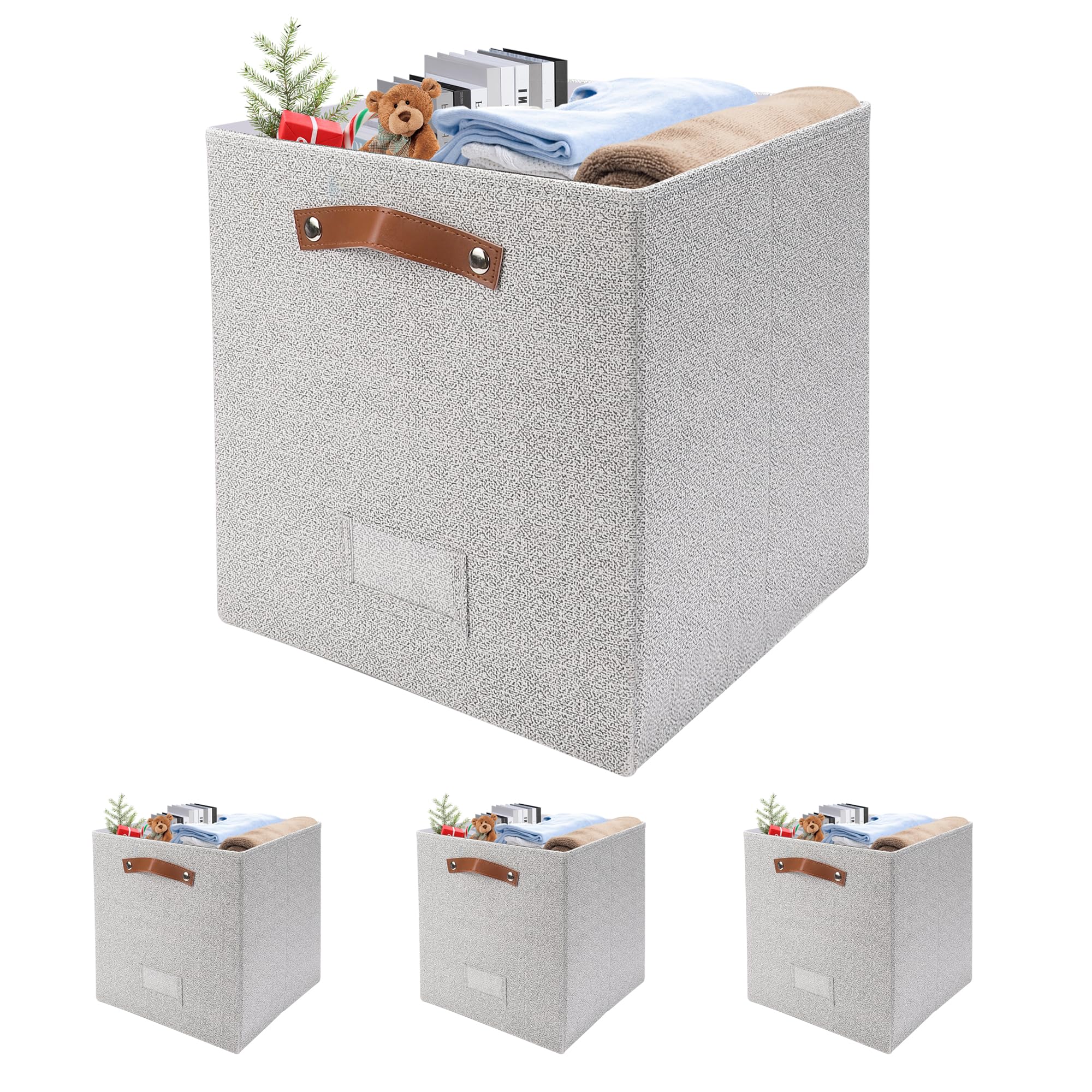 Fijxzct 4 Pack Large Fabric Storage Bins for Shelves, Collapsible Storage Baskets with Handles for Organizing Clothes, Toys, and Household Items, Grey