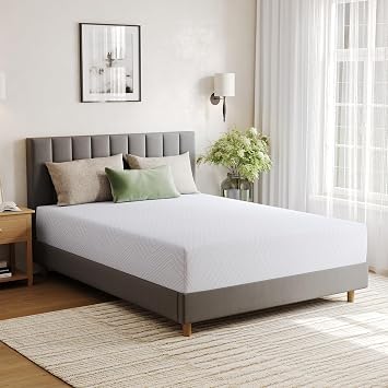 EGOHOME Queen Memory Foam Mattress 10 Inch, Green Tea Gel for Cooler Sleep, Supportive & Pressure Relief Double Mattress, Bed in a Box, Medium, CertiPUR-US Certified Foam, 80 x 60, White