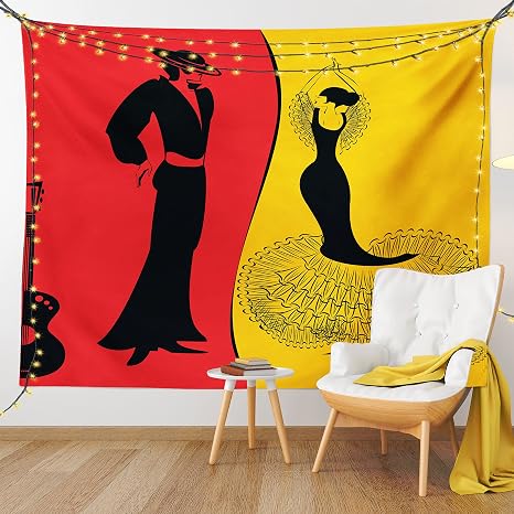 Amazon.com: Lunarable Tapiz artístico, siluetas de bailarina española con  hombre y mujer en ropa tradicional, tela para colgar en la pared para  dormitorio, sala de estar, dormitorio, 23 x 28 pulgadas, caléndula