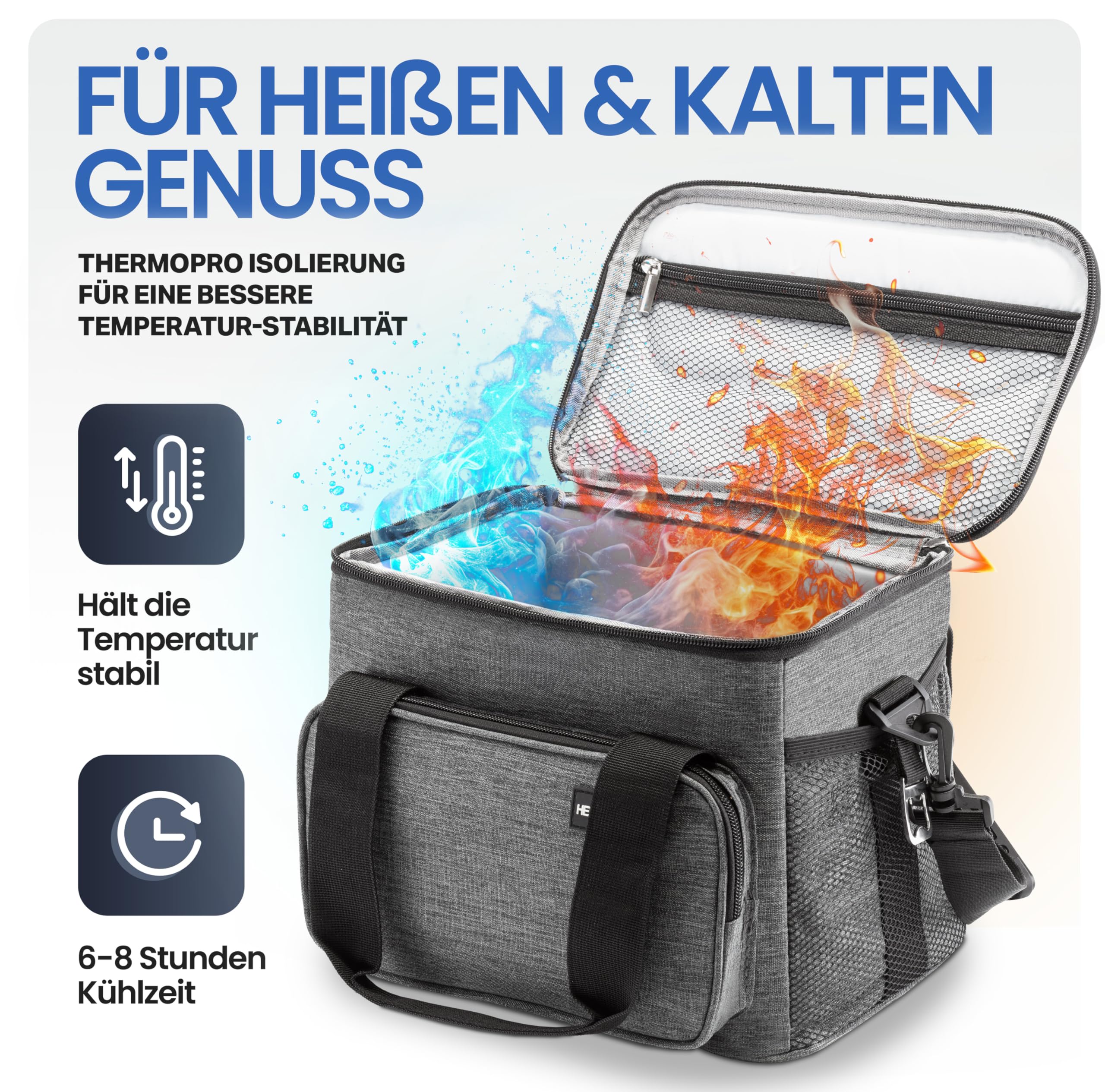 HELDENWERK Borsa termica piccola e pieghevole, 10 l, termica isolata, per cibo e bevande, impermeabile e a prova di perdite, borsa da picnic, borsa frigo, borsa per la colazione, borsa per il pranzo