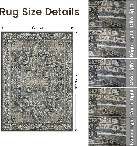 Miniatura 229 de Rugland Alfombras de área de 8 x 10, alfombra lavable resistente a las manchas, alfombras antideslizantes para sala de estar, alfombras tribales