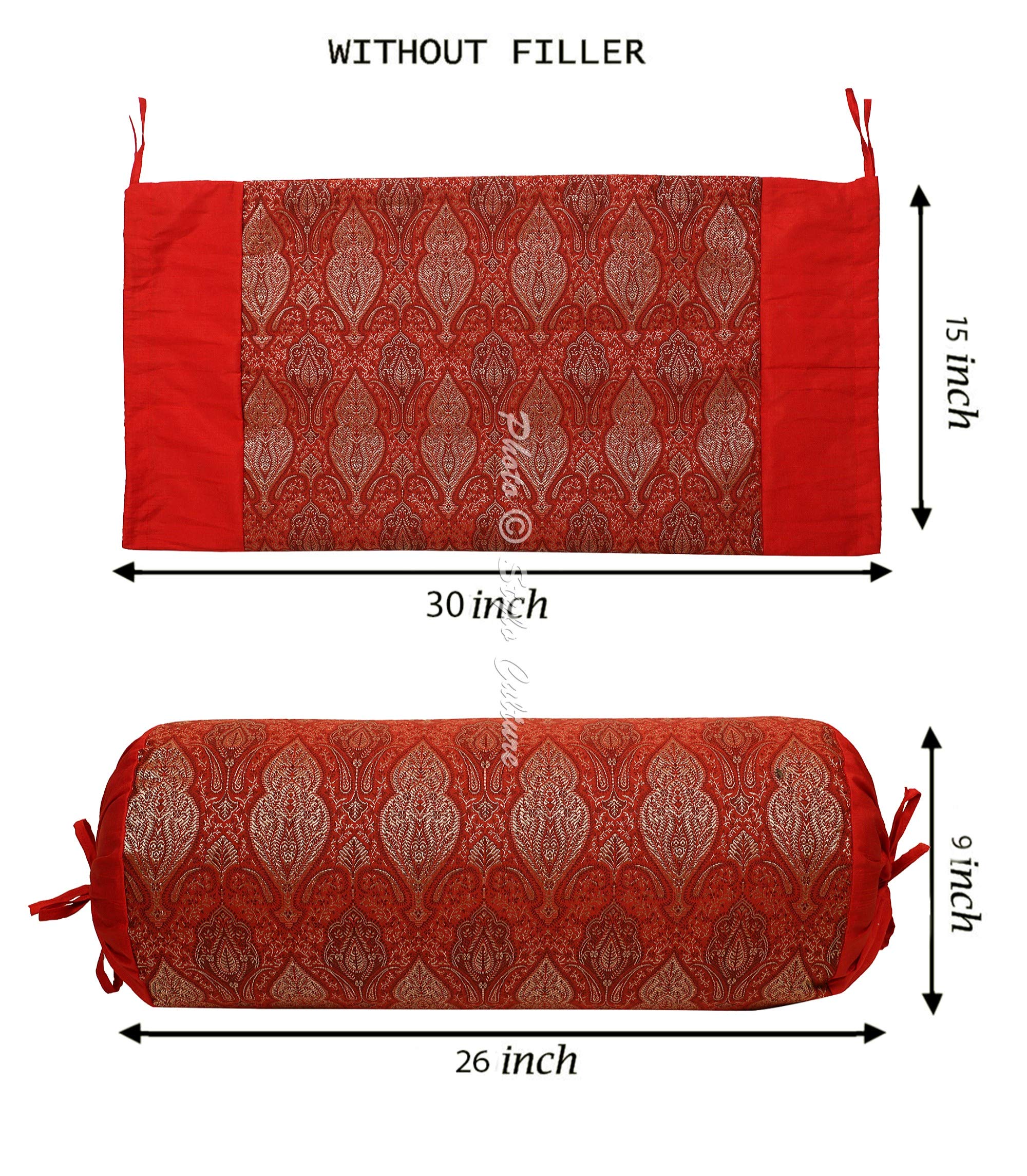 Federe Per Cuscino Rotondo Etnico In Broccato Jacquard - 76x38 Cm - Cuscino Per Meditazione E Decorazione Floreale Tradizionale - Colore Caffè Marrone Elefante (2 Federe)