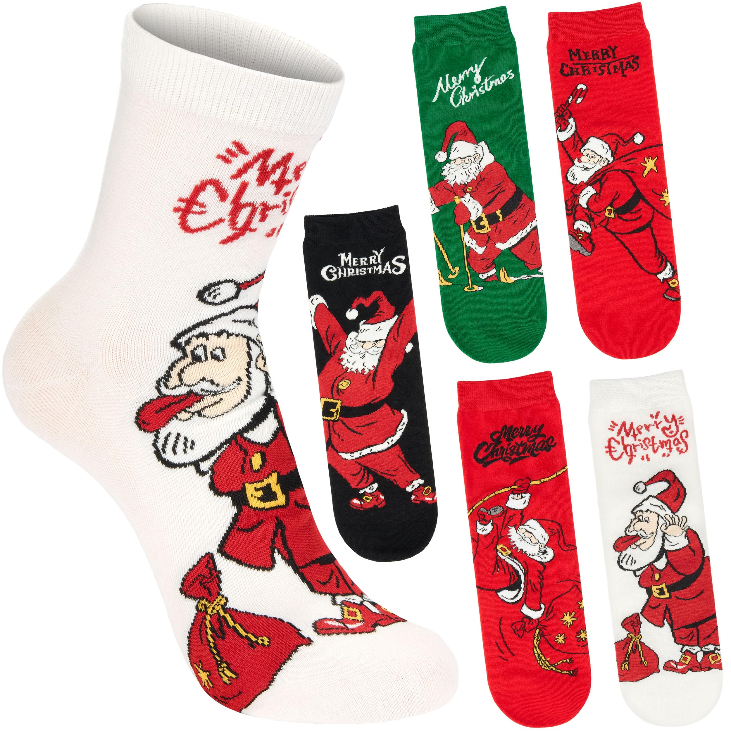BRUBAKER 5 Pairs of Christmas Socks - Funny Santa Claus - Funny Men's Sock Set - Colourful Cotton Footwear - Merry Christmas - Gift for Men - Size 7-11 UK (41-45 EU)