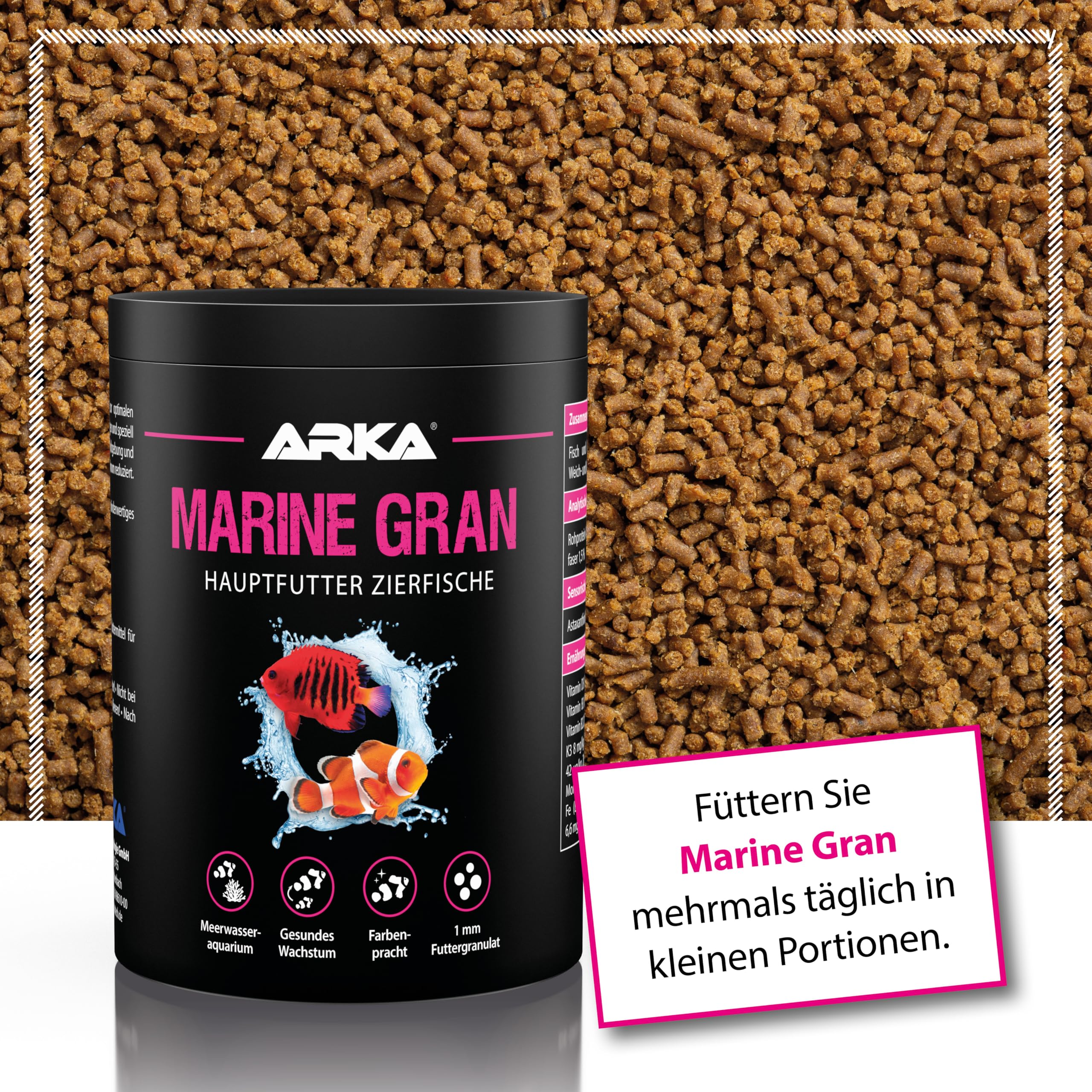 Meerwasserfische Granulat 1000 ml / 550 g – kaltgepresstes Soft-Granulat als Hauptfutter – für Farbenpracht, Wachstum & Vitalität – ARKA Marine Gran