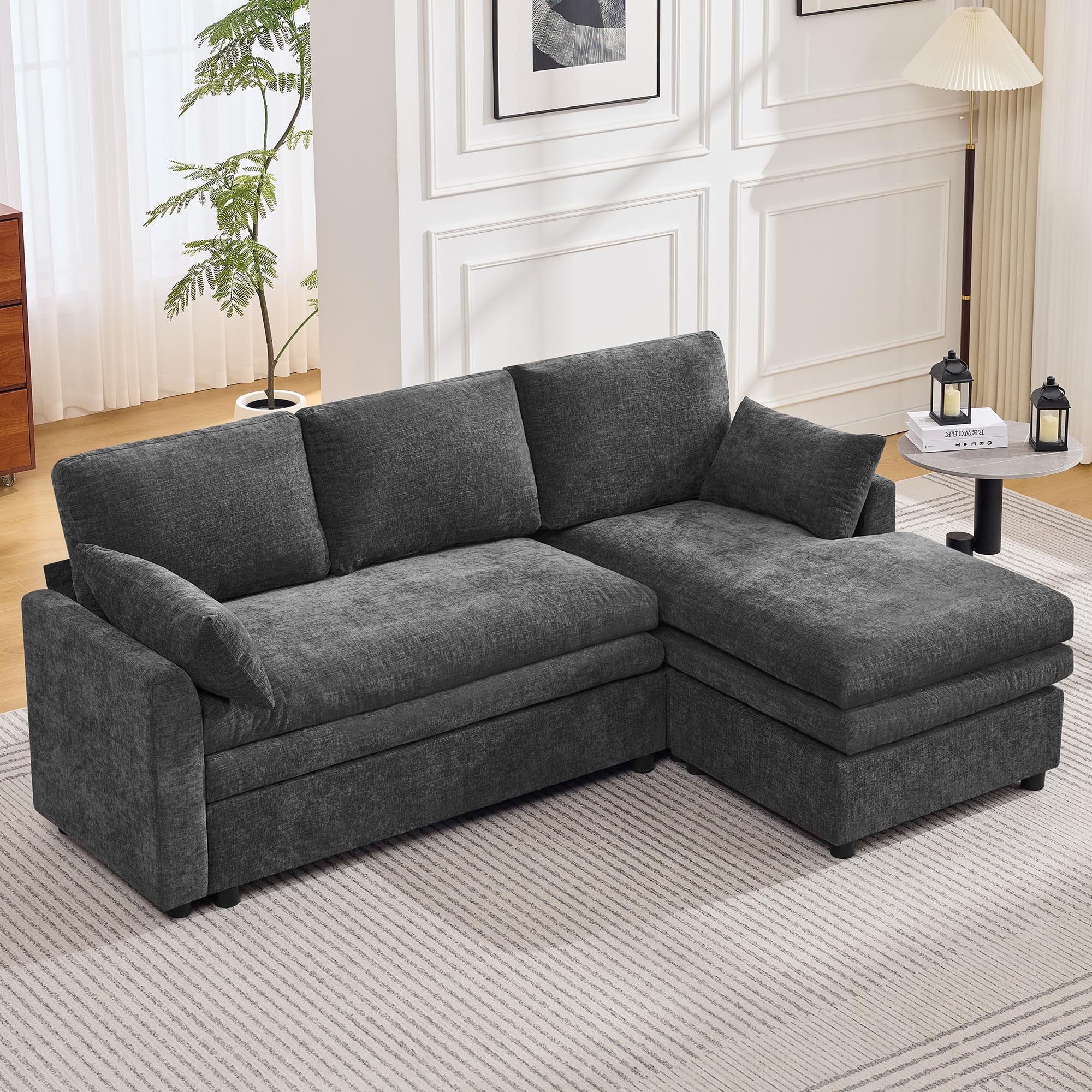 85" Sectional Couches with Right Chaise, Comfy Deep Dual-Layer Cushion Couch, 4 Seater L Shaped Couch, Modern Modular Sofa, Chenille Sofas for Living Room, Apartment, Grey