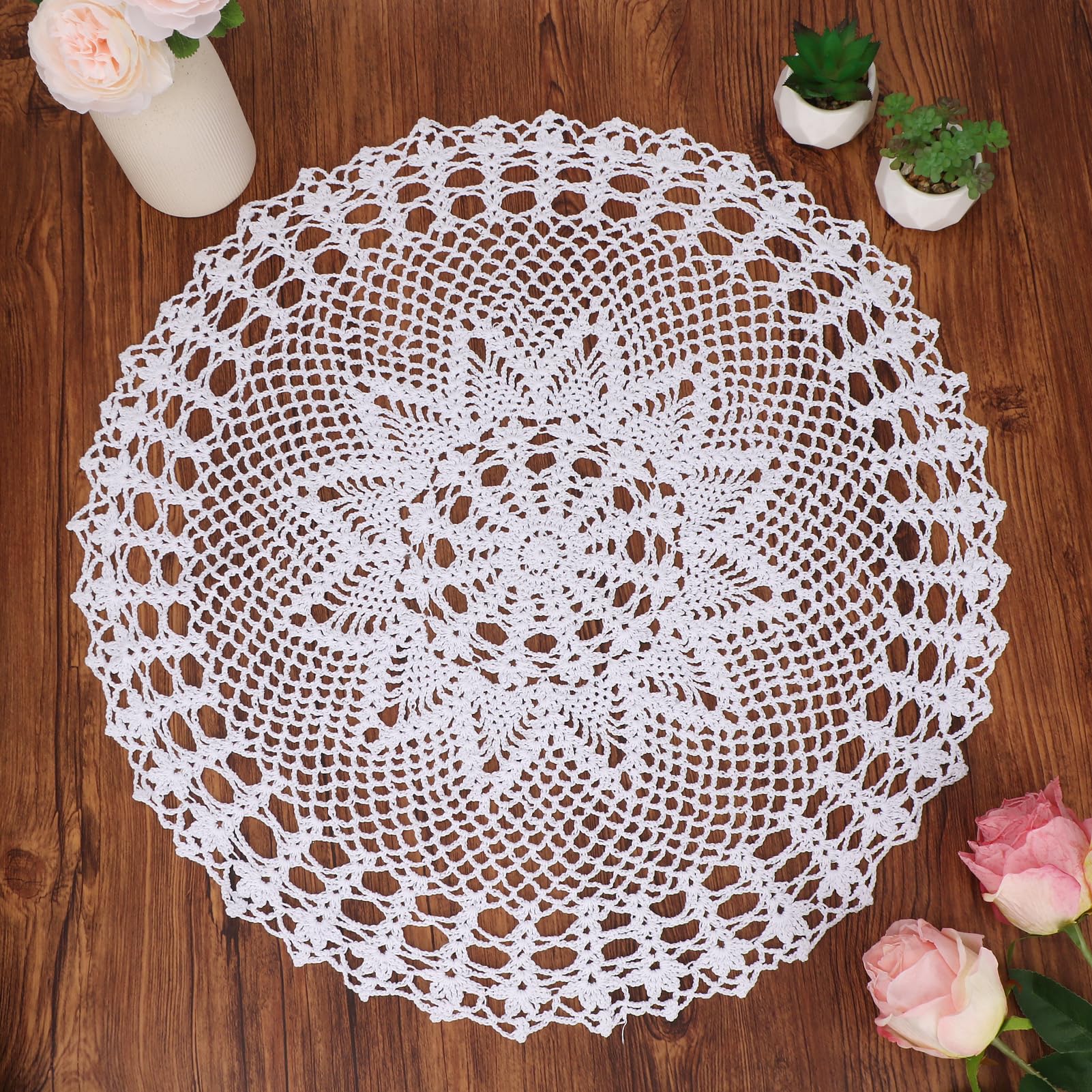 Napperon en dentelle de coton blanc fait main Kilofly de 55 cm pour table et canapé