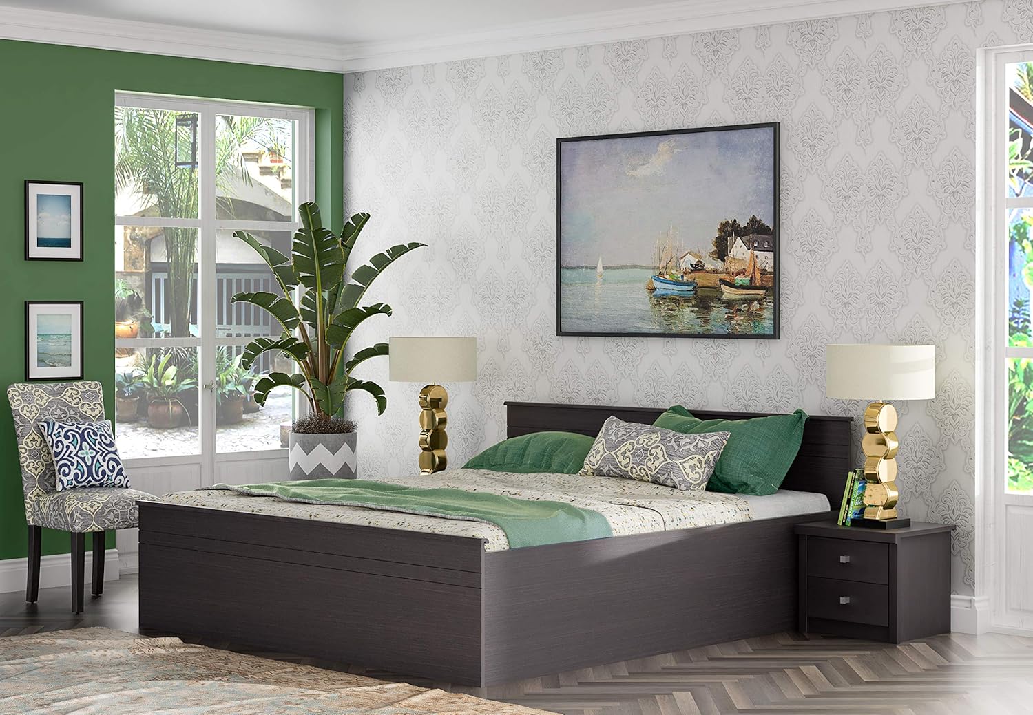 Zuari Timatall King Size Engineered Wood Bed With Box Storage (Particle