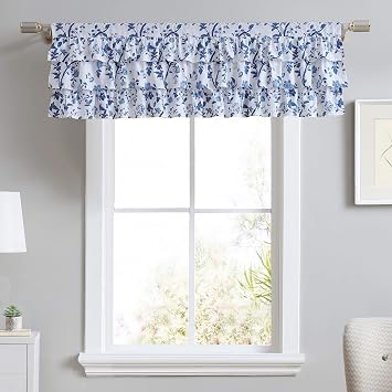Laura Ashley Home - Cotton Pole Top Valance, Stylish & Lightweight Window Treatment for Home Decor Elise Blue, 50" x 18"