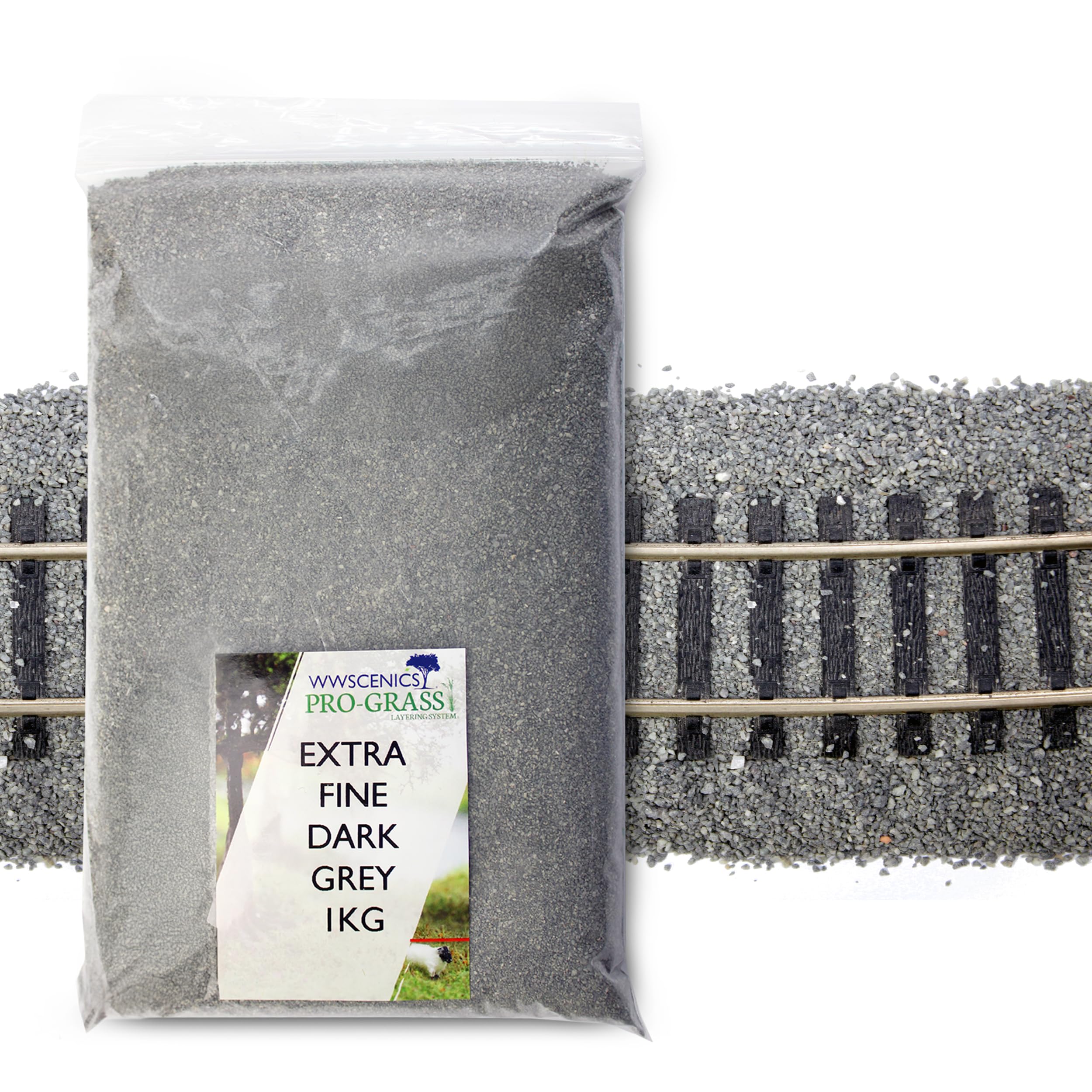 WWS War World Scenics WWScenics | Extra Fine Dark Grey Ballast | 1kg | Model Railway Scenery Material