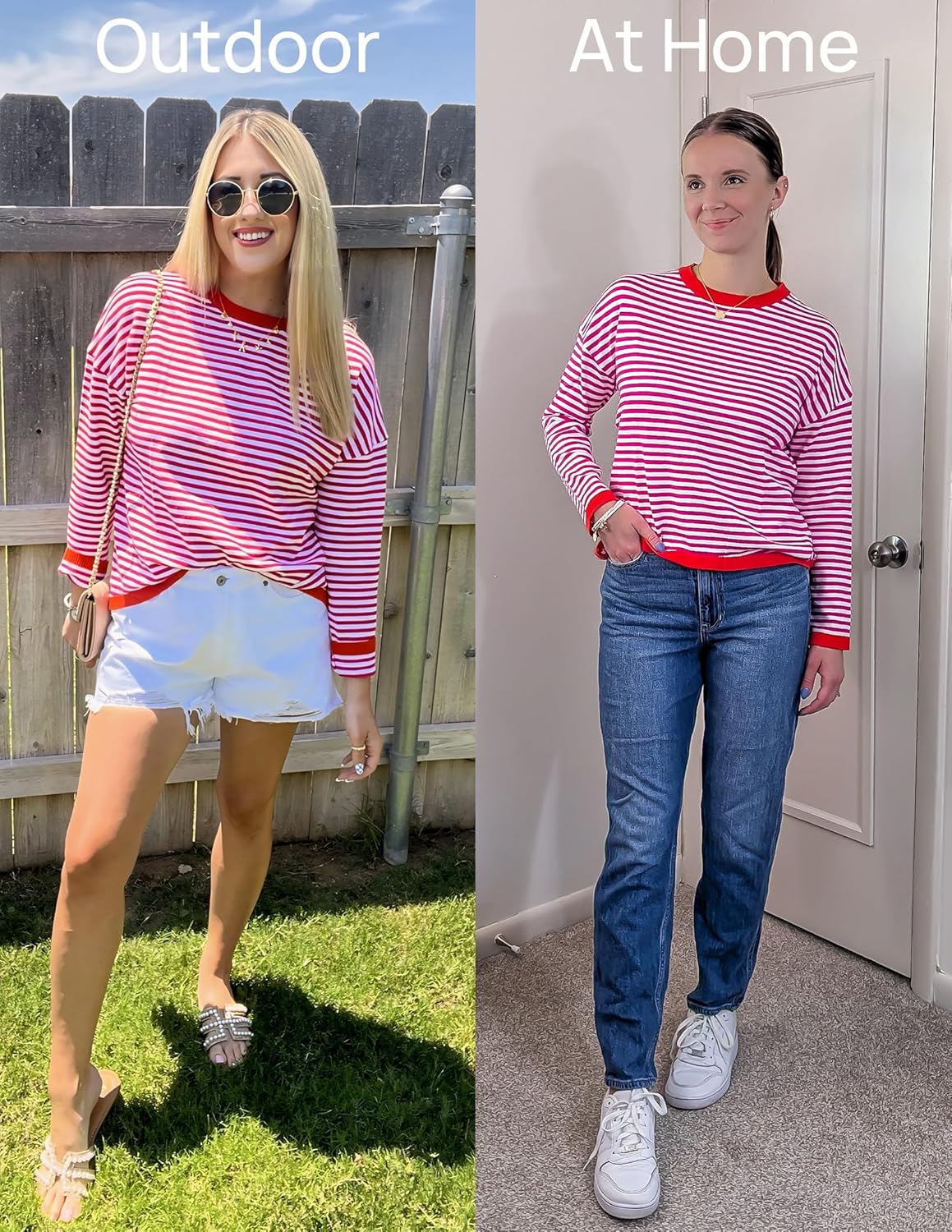 ZESICA Women's Fall Striped Sweaters Long Sleeve Crew Neck Shirts Color Block Lightweight Pullover Tops Rose Medium - Image 4