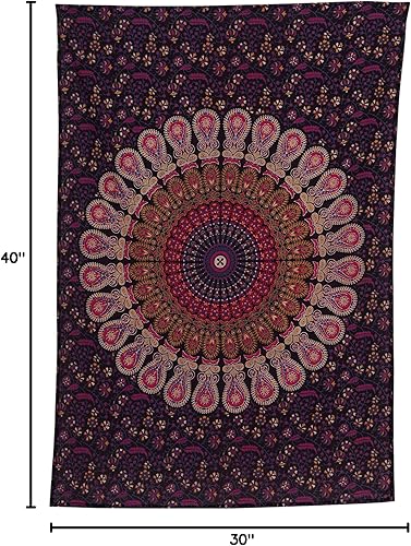 Miniatura 244 de Tapiz hippie indio bohemio psicodélico dorado mandala de pavo real azul dorado para colgar en la pared (dorado floral, individual (54 x 72 pulgadas)