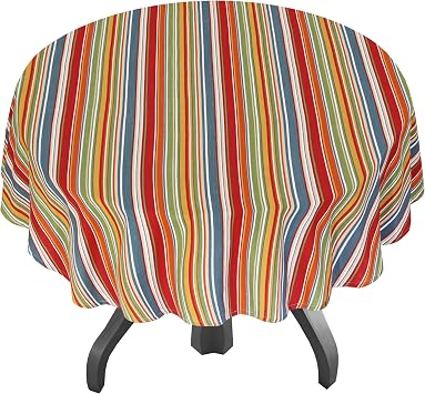 RUVANTI Round Tablecloth 70 Inch, for 24-48 Inch Round Tables, 100% Cotton Table Cloth Stain Resistant, Washable, Perfect for Kitchen, Dining, Parties, Weddings, Hotel use - Multi Stripe