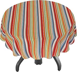 RUVANTI Round Tablecloth 70 Inch, 100% Cotton Table Cloth - Multi Stripe