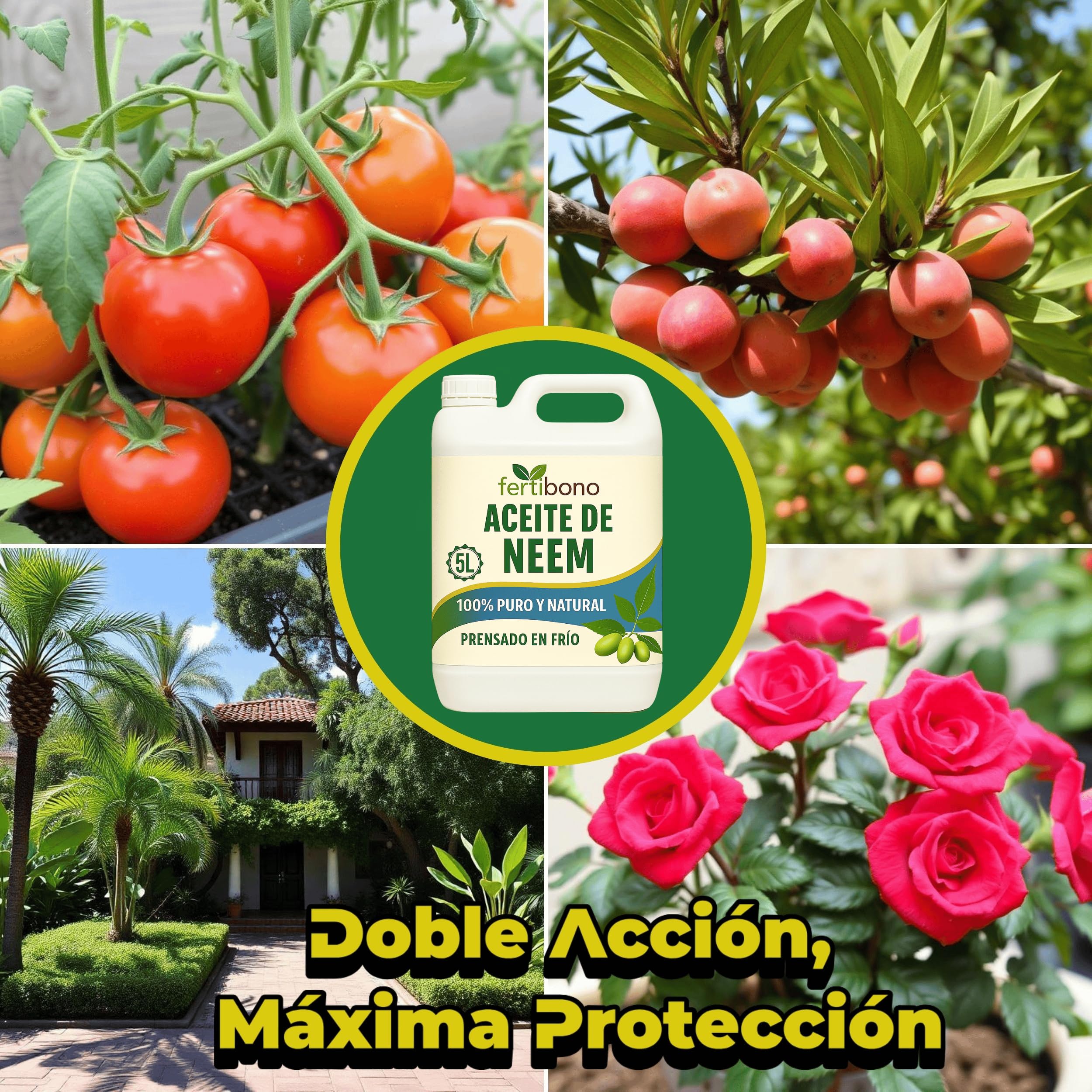 FERTIBONO Aceite de Neem 100% Puro y Natural - Extraído de Semillas - Vitalidad y Bienestar para Plantas - Hidratación y Nutrición Natural - Residuo Cero - 5L