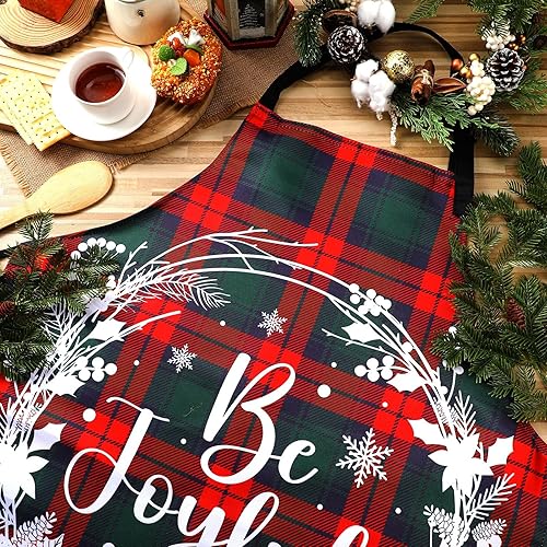 Miniatura 7 de Bencailor Paquete de 4 delantales de Navidad impermeables, delantales de cocina ajustables para mujeres, delantales divertidos con babero, delantal