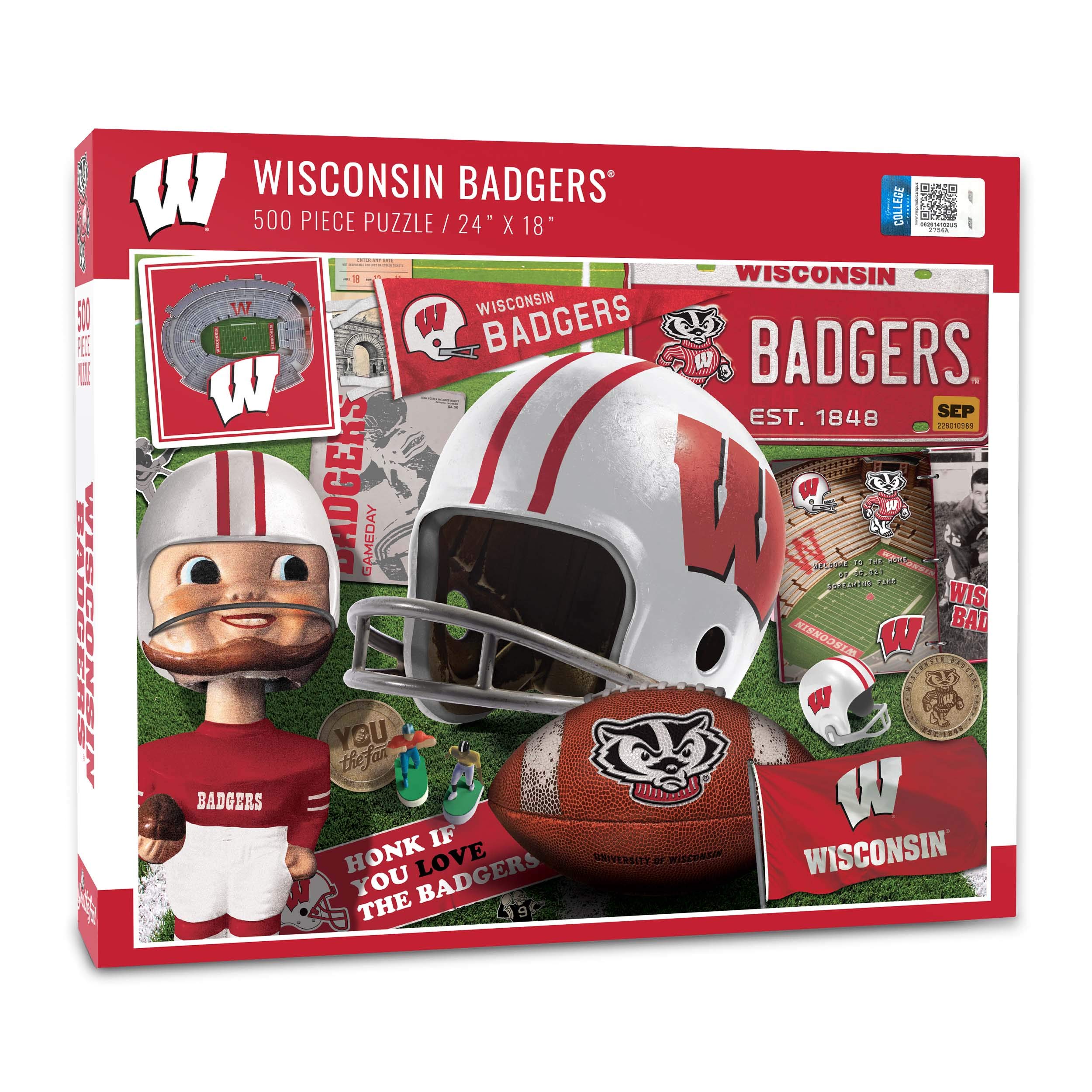 YouTheFan NCAA Wisconsin Badgers Retro Series Puzzle - 500 Pieces, Team Colors, Large