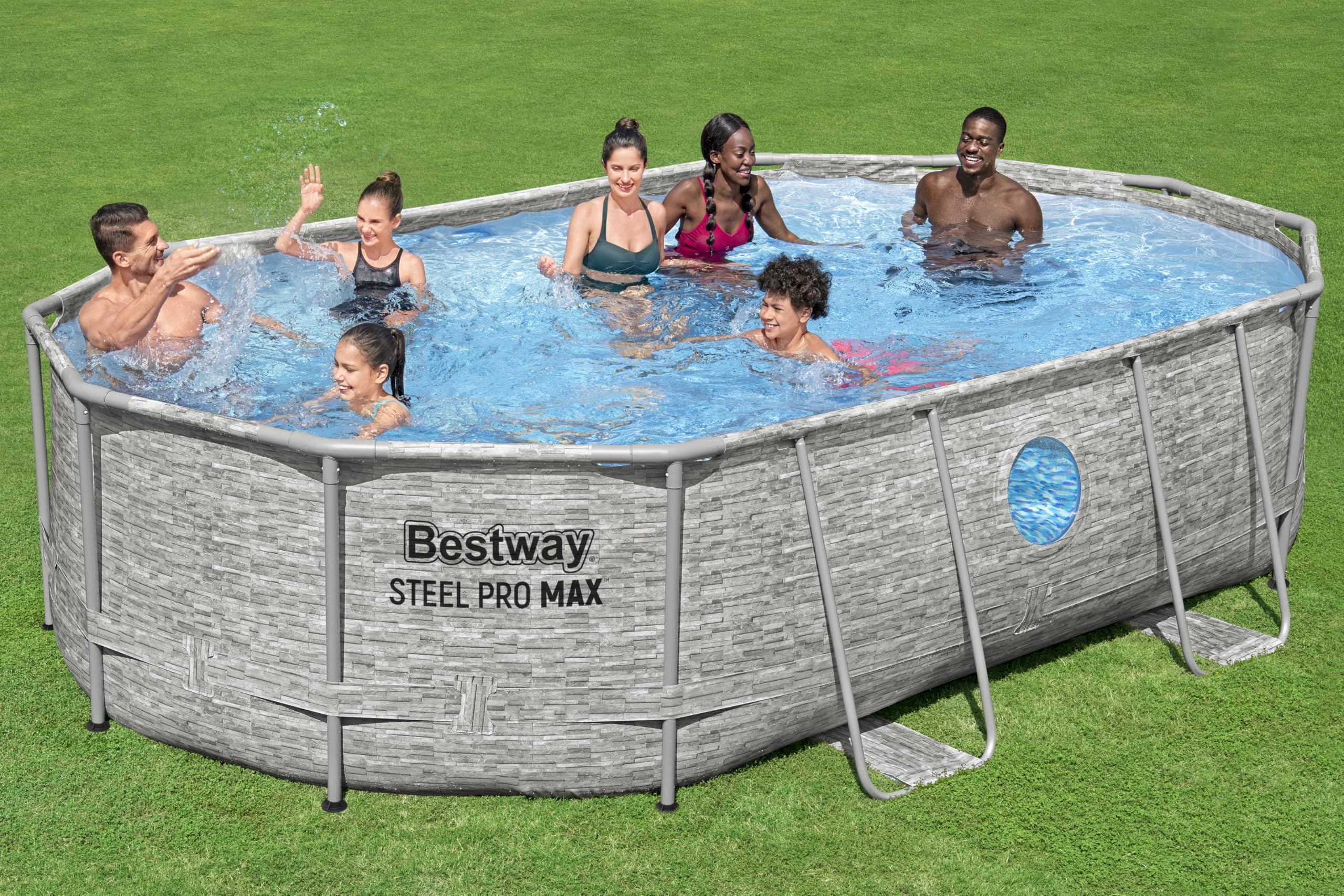 Bestway Steel Pro Max Kit Piscine Hors Sol Ovale Splashview - 488 cm x 305 cm x 107 cm - Gris