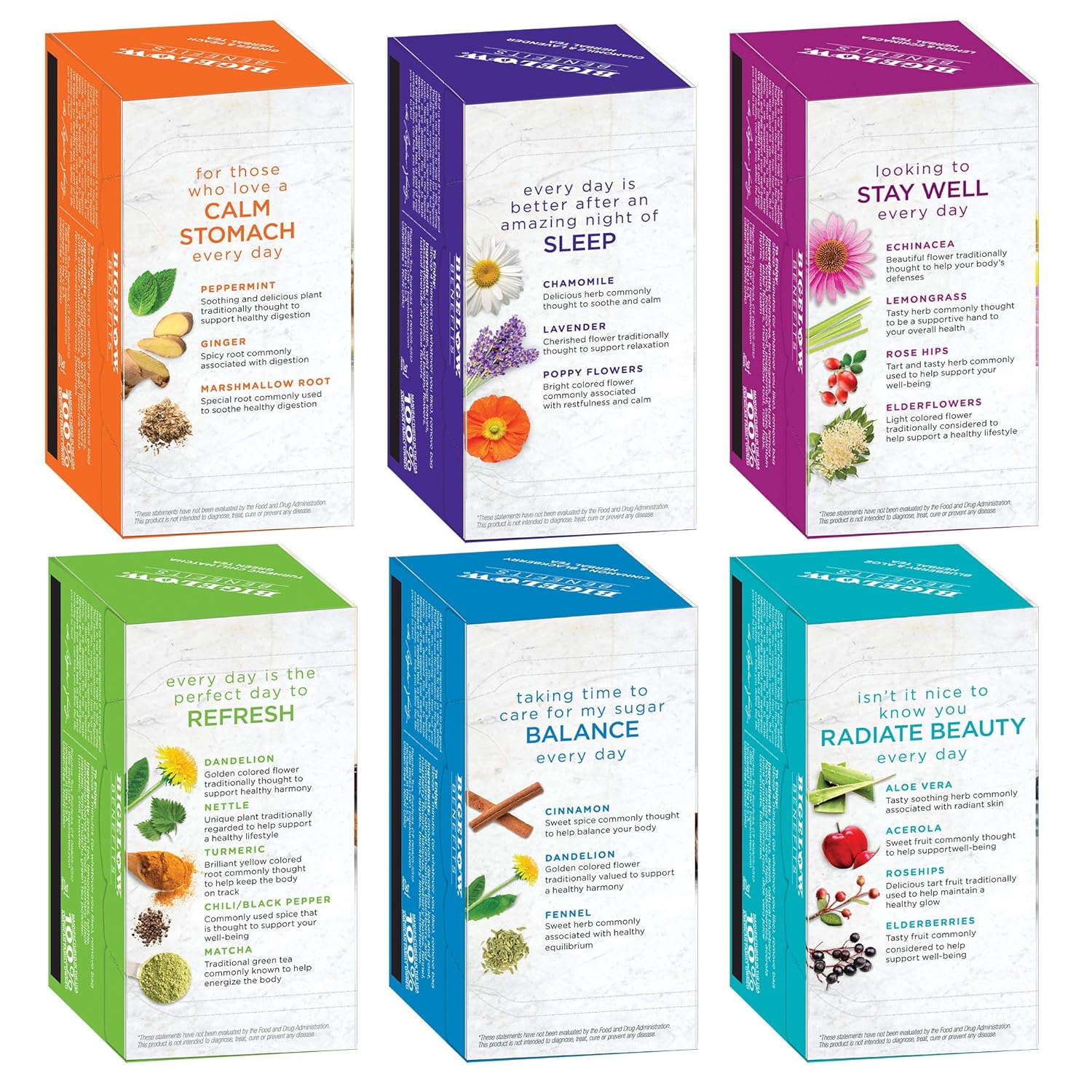 Bigelow Tea Benefits Wellness Teabag Variety Pack, Mixed Caffeinated Green Matcha & Caffeine-Free Herbal Tea, 18 Count Box (Pack of 6) 108 Tea Bags Total : Everything Else