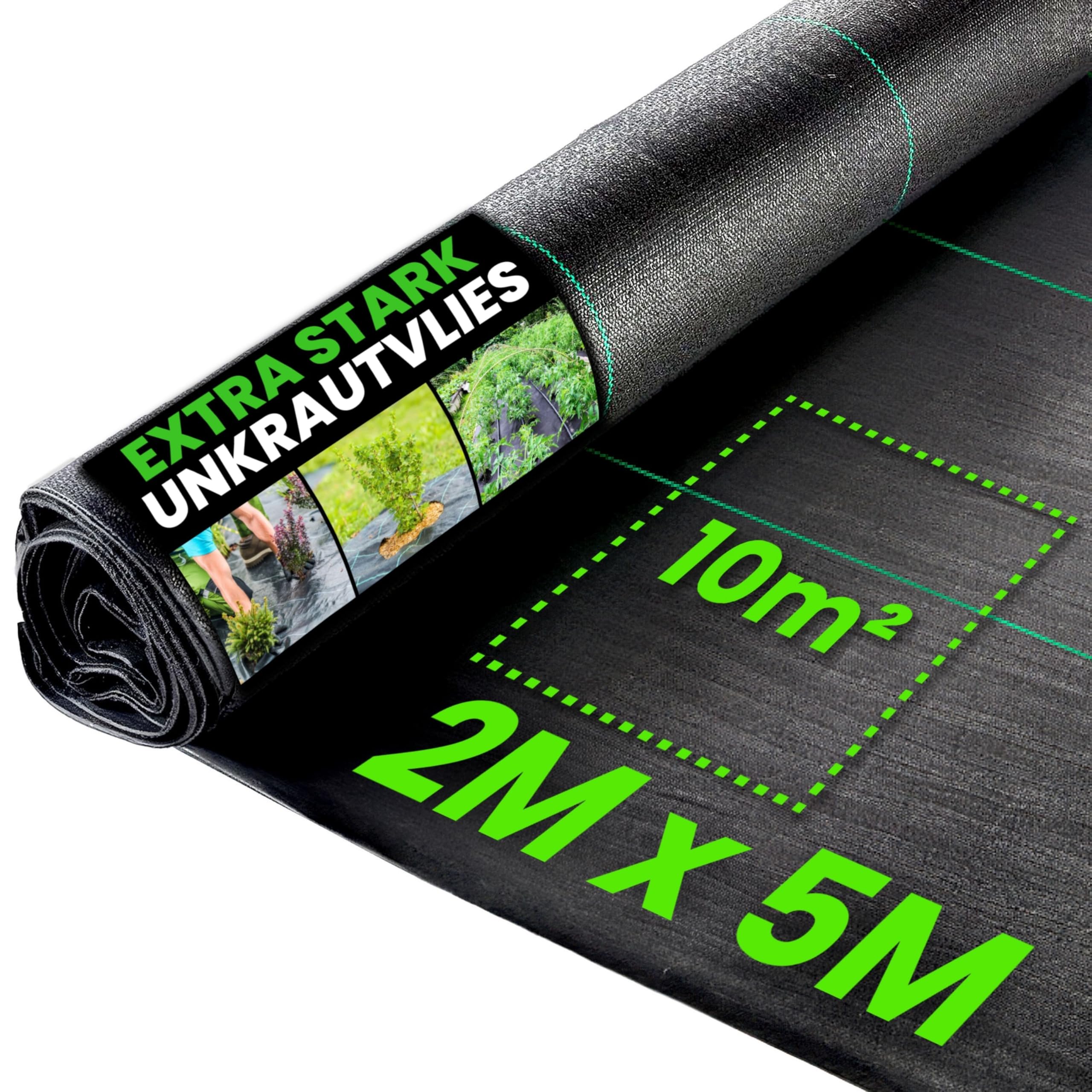 Green Thumbz Unkrautvlies Extra Stark - 2x5 m Unkrautvlies 100g/m2 - Optimales Gartenvlies, Hochbeet Folie, Unkrautfolie, Sandkastenvlies & Bodenschutzvlies zur Unkrautbekämpfung - Wasserdurchlässig