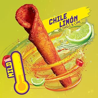 Takis Chile Limon - Chili & Lime Flavored Mild Spicy Rolled Tortilla Chips Snack Size Bag (Pack of 4)