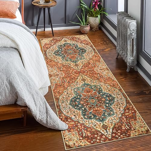 Miniatura 7 de Sivilife Alfombra de pasillo lavable con diseño floral oriental de 2 x 6 pies, tapete de cocina extra largo antideslizante, bohemio, tribal, suave,