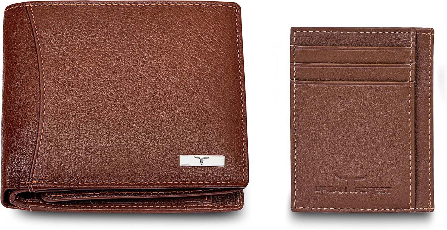 Urban Forest Oliver Redwood RFID Blocking Leather Wallet & Card Holder Set for Men