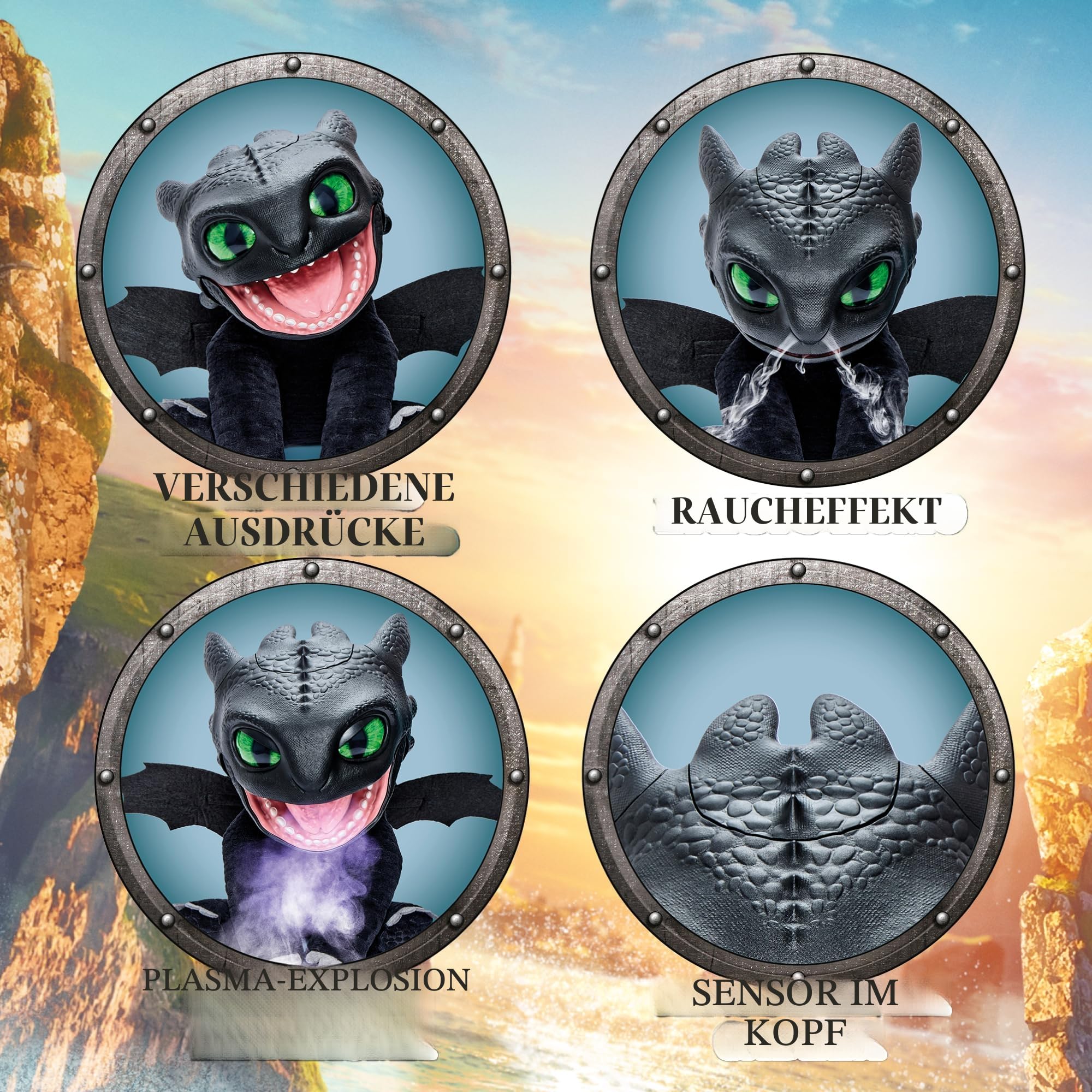 Puppetronic RE0000000 Real FX Toothless Plüschtier, elektronische Handpuppe, 30 cm, +50 Reaktionen und Geräusche, Rauch- und Feuereffekte, ab 6 Jahren, Famosa (RE000000)