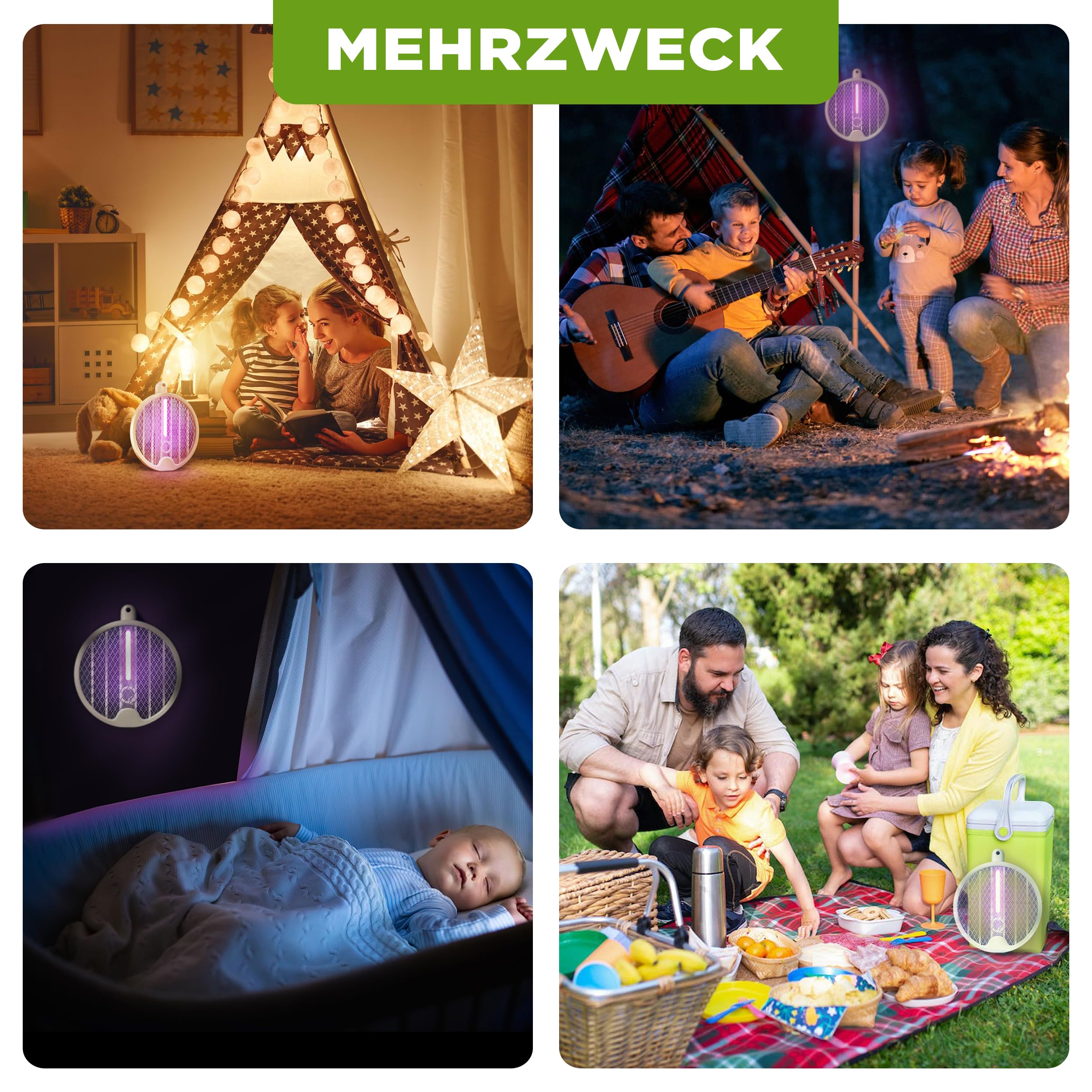 ISOTRONIC Elektrische Fliegenklatsche schützt vor Moskitos & Motten – Mückenklatsche mit UV-Lichtfalle – faltbar für Reisen & Wandmontage – Insektenvernichter für Innen & Außen (2 Stück)