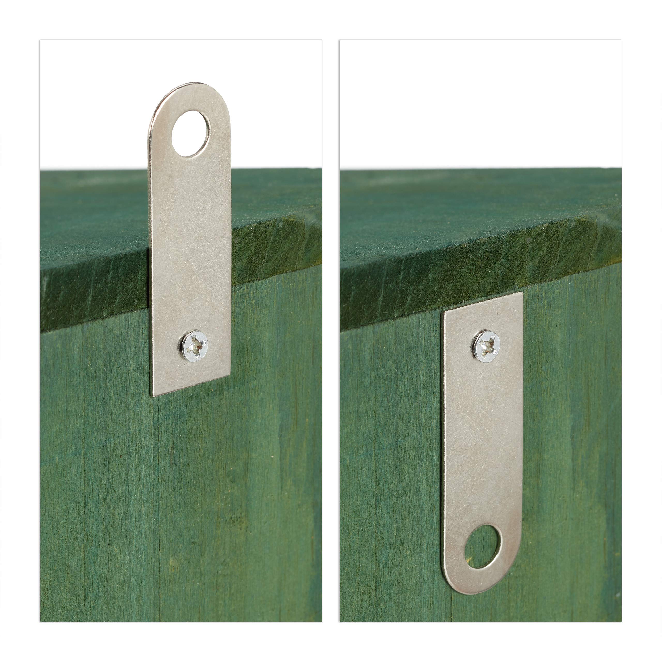 Relaxdays, 5 x 14 x 25 cm Comedero Ardillas para Colgar, Madera de Abeto, Verde Oscuro, 17