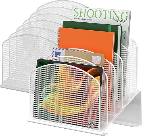 Organizador de archivos de escritorio inclinado, soporte vertical de 5 secciones, soporte de metal clasificador de archivos para oficina y aula