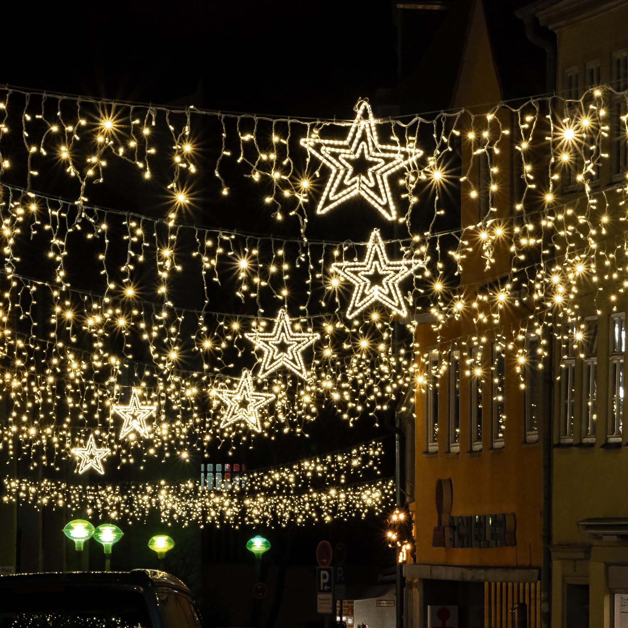 hellum LED-System Profi Lichterkette Außen verlängerbar Lichtschlauch Stern warmweiß 216 LED wetterfest, ohne Netzkabel, ø 67 cm, Kabel weiß, outdoor 899764
