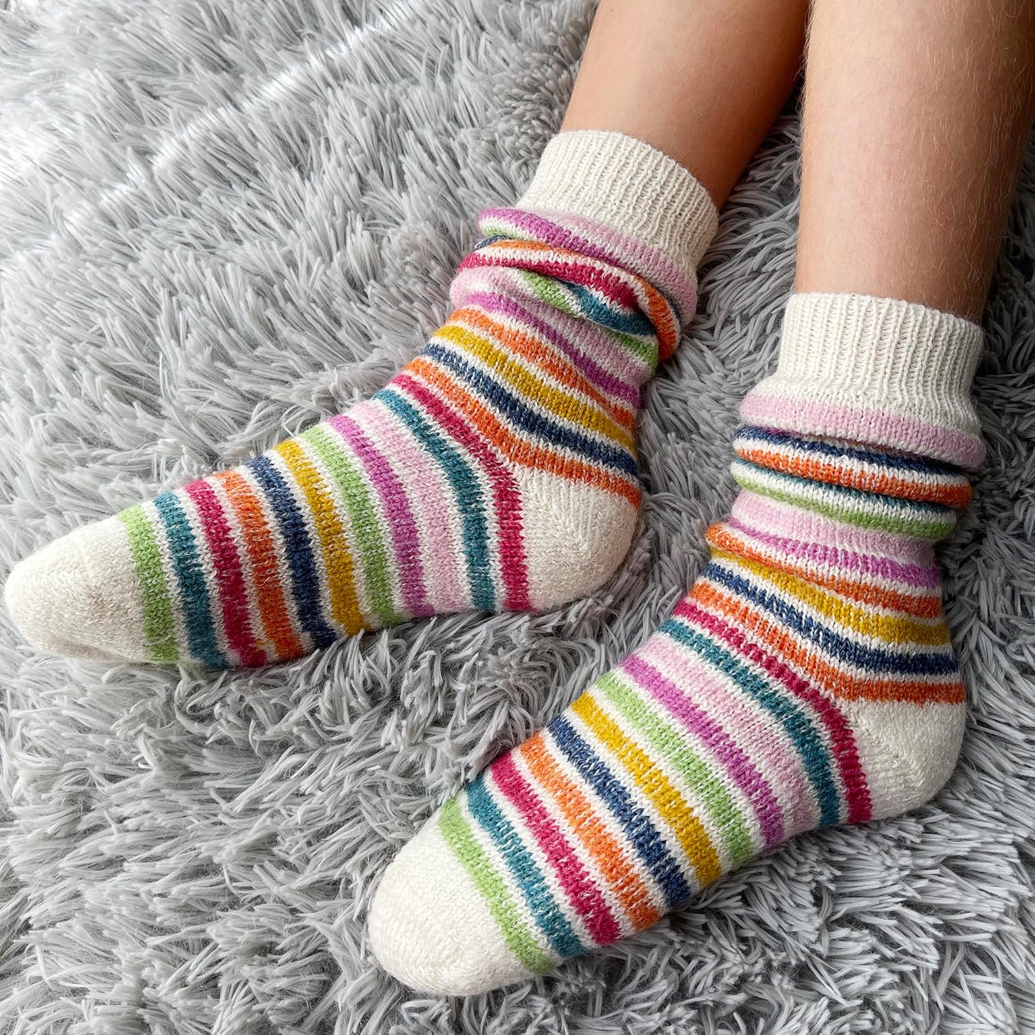 Ecoable Kids Wool Socks: Pure Organic Virgin Wool Socks with Colorful Stripes, Size Baby – 8 Years