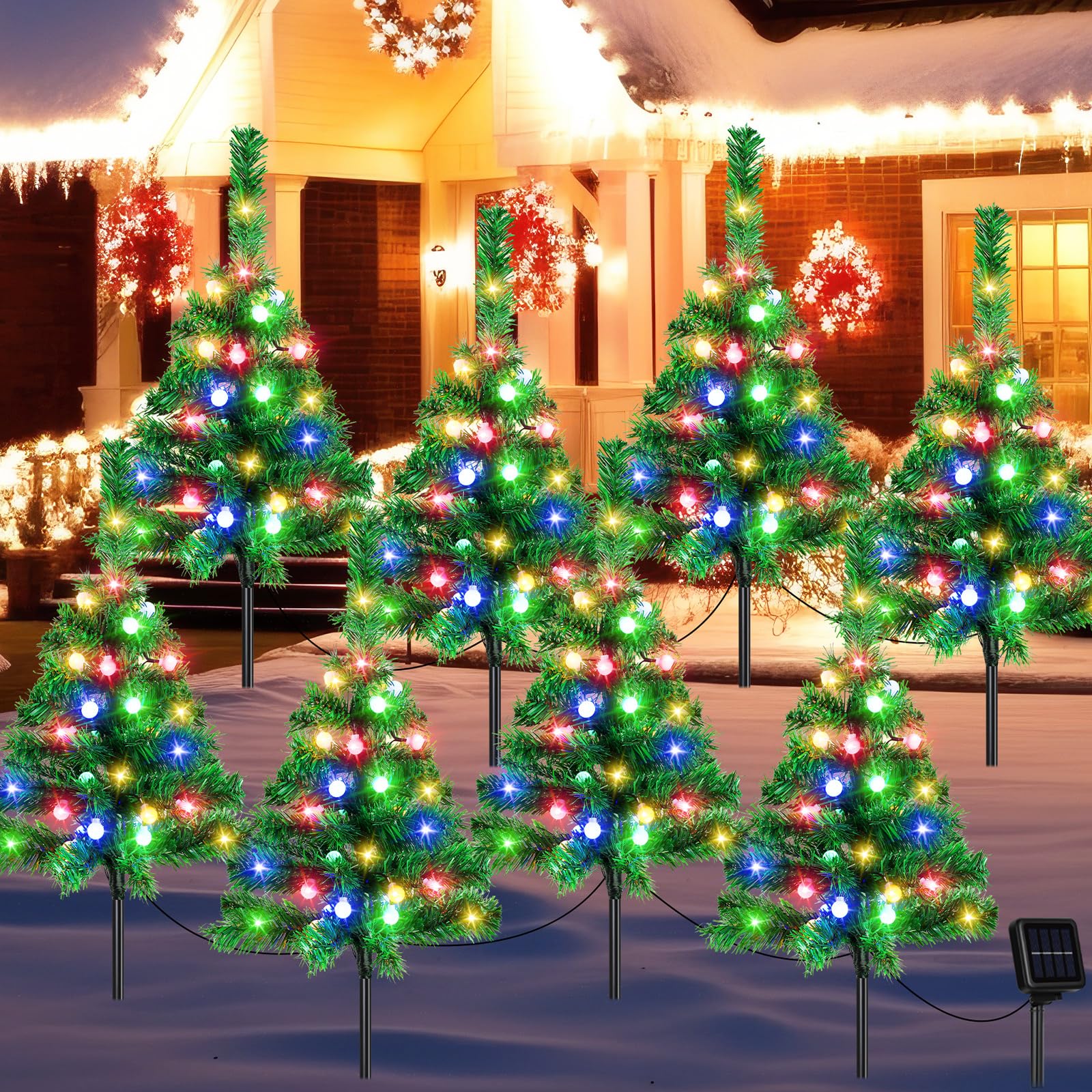 8 Pcs Solar Christmas Tree Garden Stake Lights Waterproof Prelit Outdoor Christmas Tree with Led Lights Decorative Xmas Tree Light for Pathway Yard Patio Decorations (4 in 1 Style,33.5 Inch)