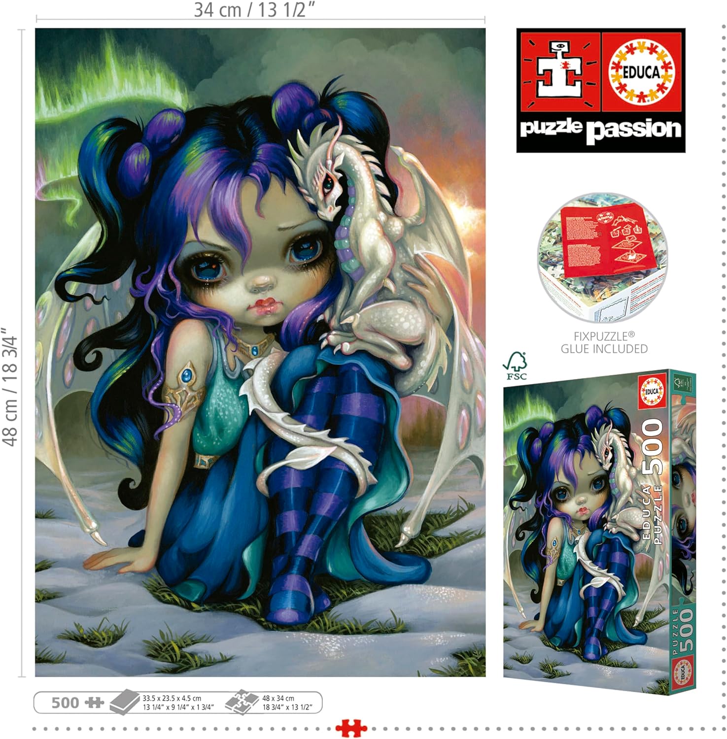 Educa - Frost Dragonling - 500 Piece Jigsaw Puzzle - Puzzle Glue Included - Completed Image Measures 18.9" x 13.4" - Ages 14+ (19906)