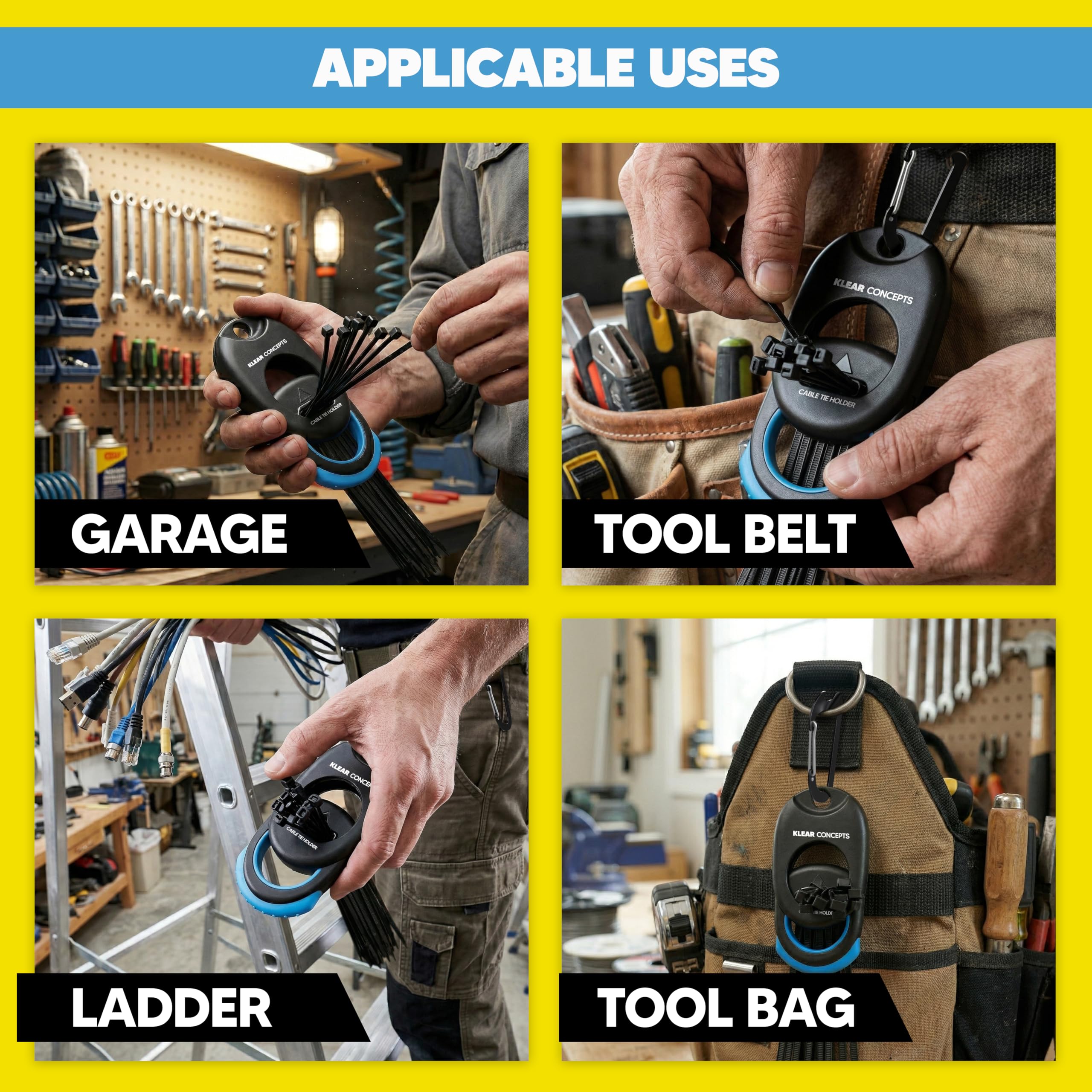 Kabelbinderhalter mit Karabiner, federbelasteter Kabelbinder-Organizer, Kabelmanagement-Werkzeuge für Elektriker und Mechaniker